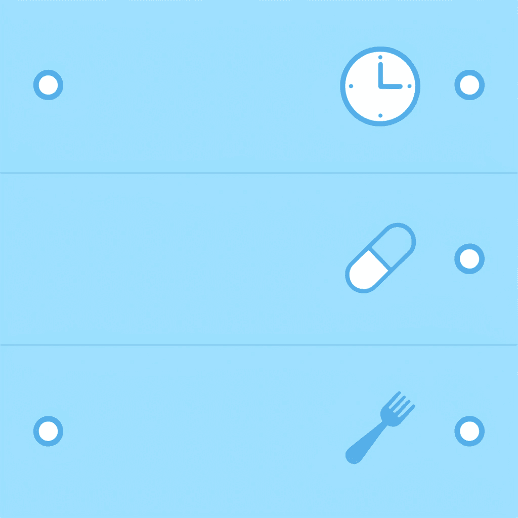 Checklist showing three essential requirements for maximum effectiveness: proper meal timing, exact dosing, and meal restrictions