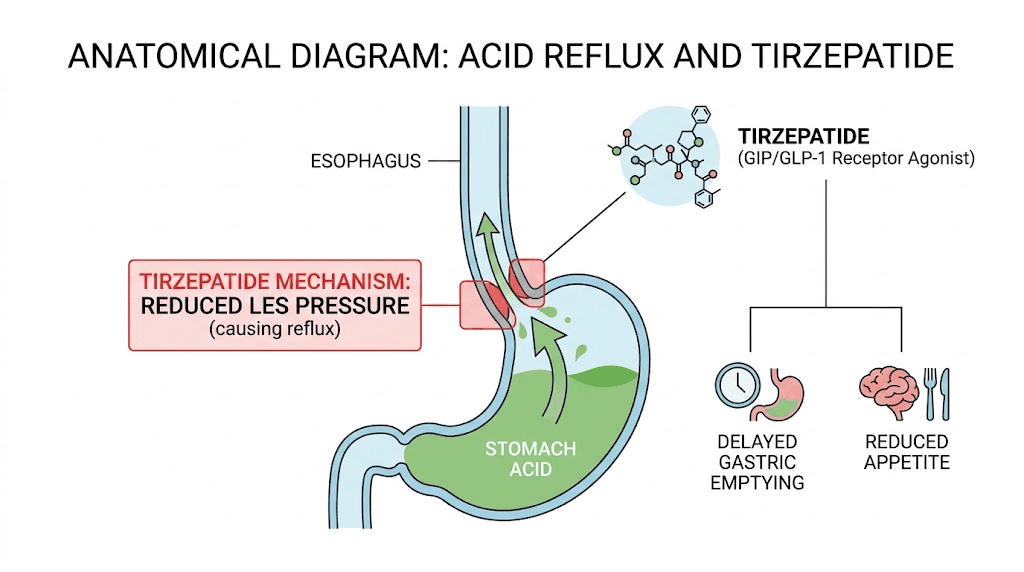How tirzepatide causes heartburn through delayed gastric emptying