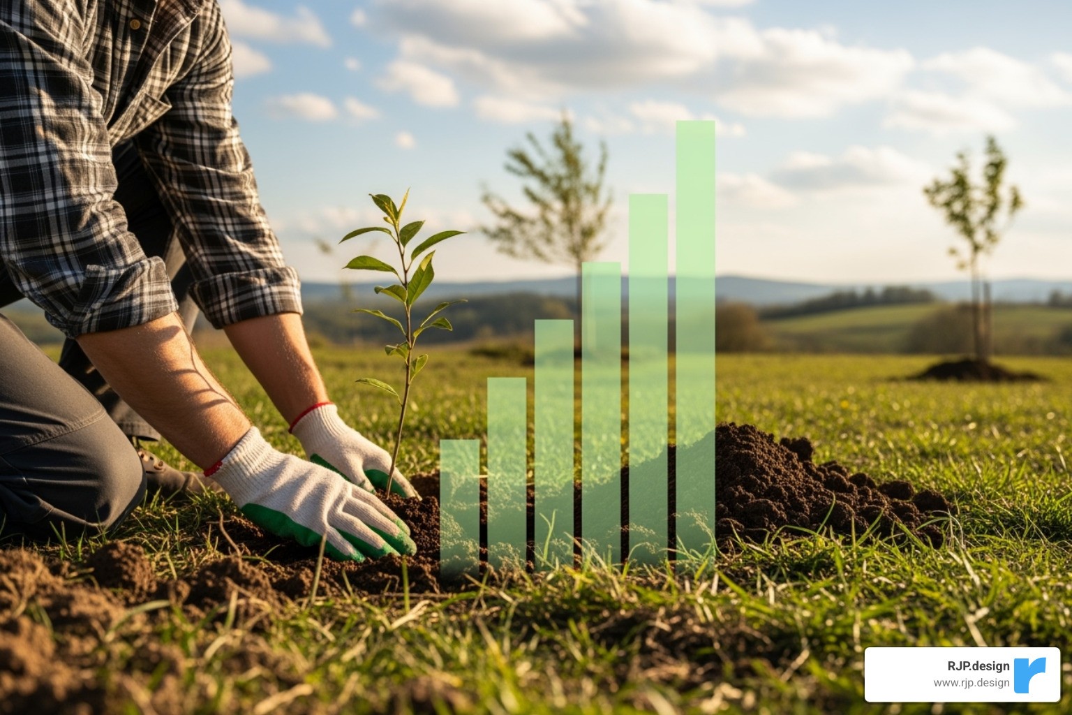 person planting a tree that grows into a bar chart - website traffic increase
