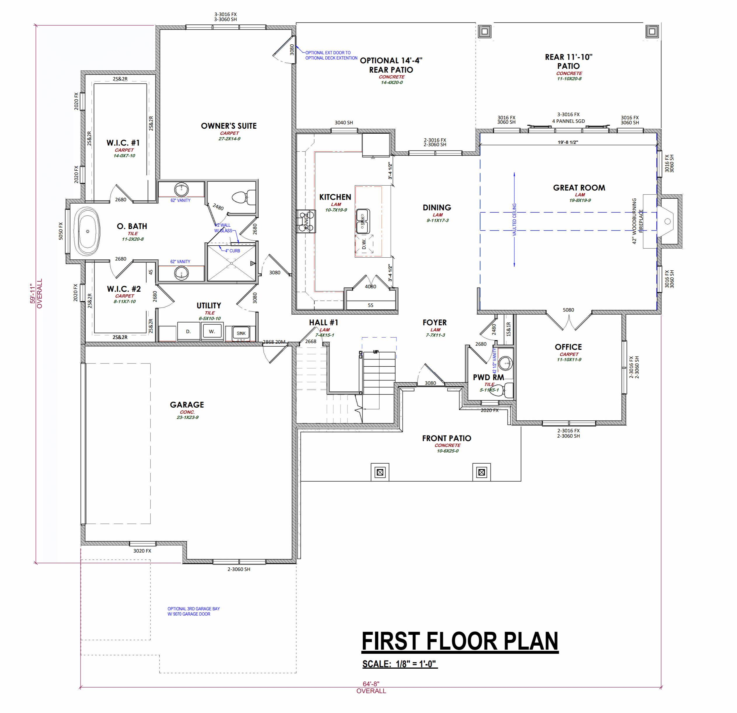 4 bed, 3.5 bath custom home floorplan