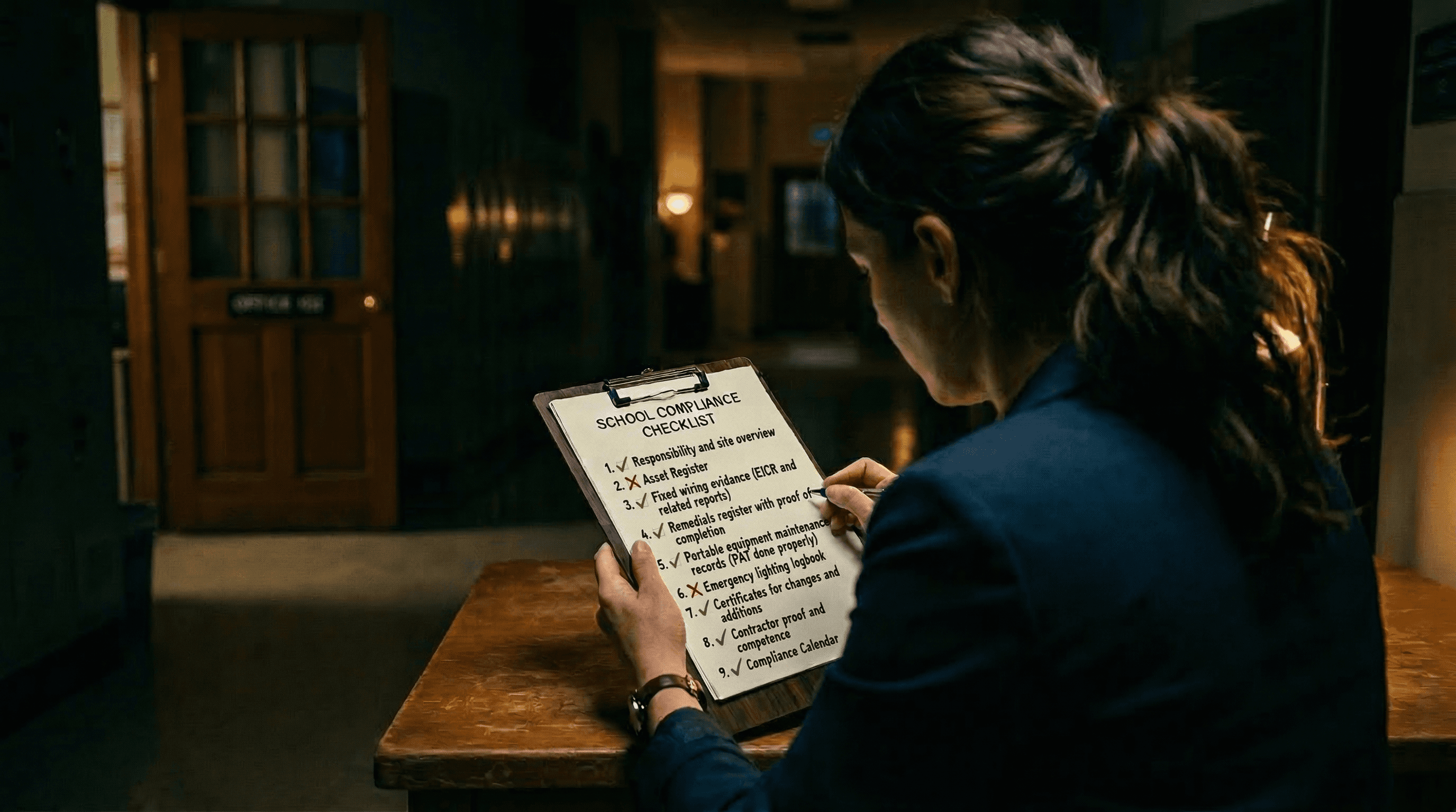 School staff member holding athe Azure Compliance Checklist for schools and Academies