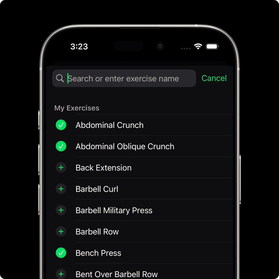 A smartphone screen displaying  the Setgraph workout tracking app focused on "Abdominal Crunch." The upper section lists past sets with timestamps, repetitions, and weights, such as "8 reps, 90 lb." Below, an input interface allows users to adjust repetitions and weights using "+" and "-" buttons or a keypad. The current set is set to "8 reps" at "90 lb," ready to be recorded with a green "Record Set" button. The sleek design provides a seamless way to log workouts.