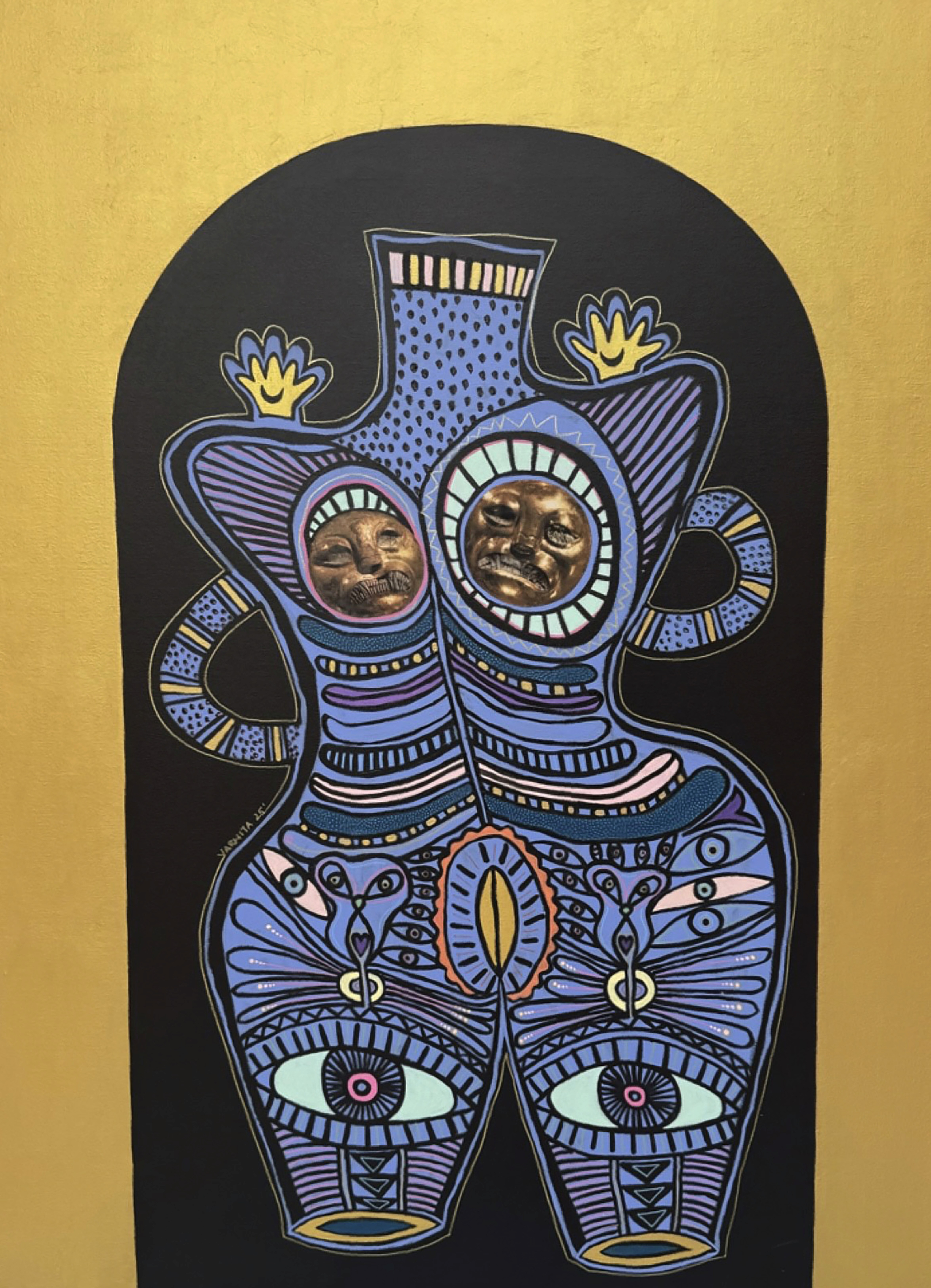 herd of sheep on road painting