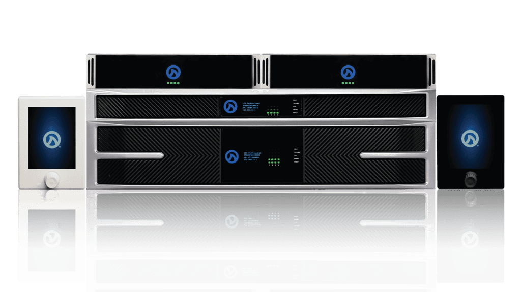 Two devices and three rackmount units in a row.