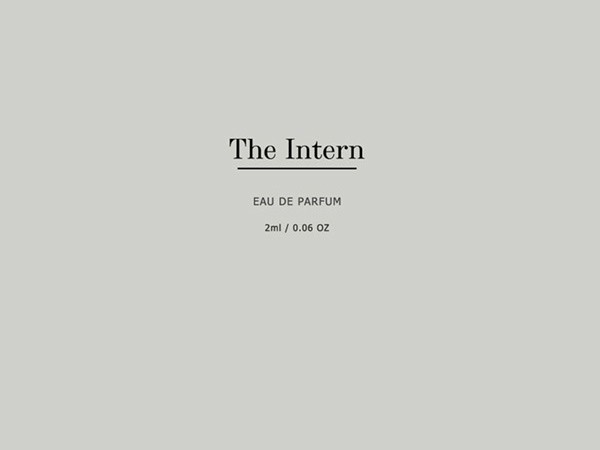 The image displays the title "The Intern" in black text on a light gray background. Below the title, it reads "EAU DE PARFUM" in a smaller font, followed by "2ml / 0.06 OZ" indicating the volume and concentration of the perfume.