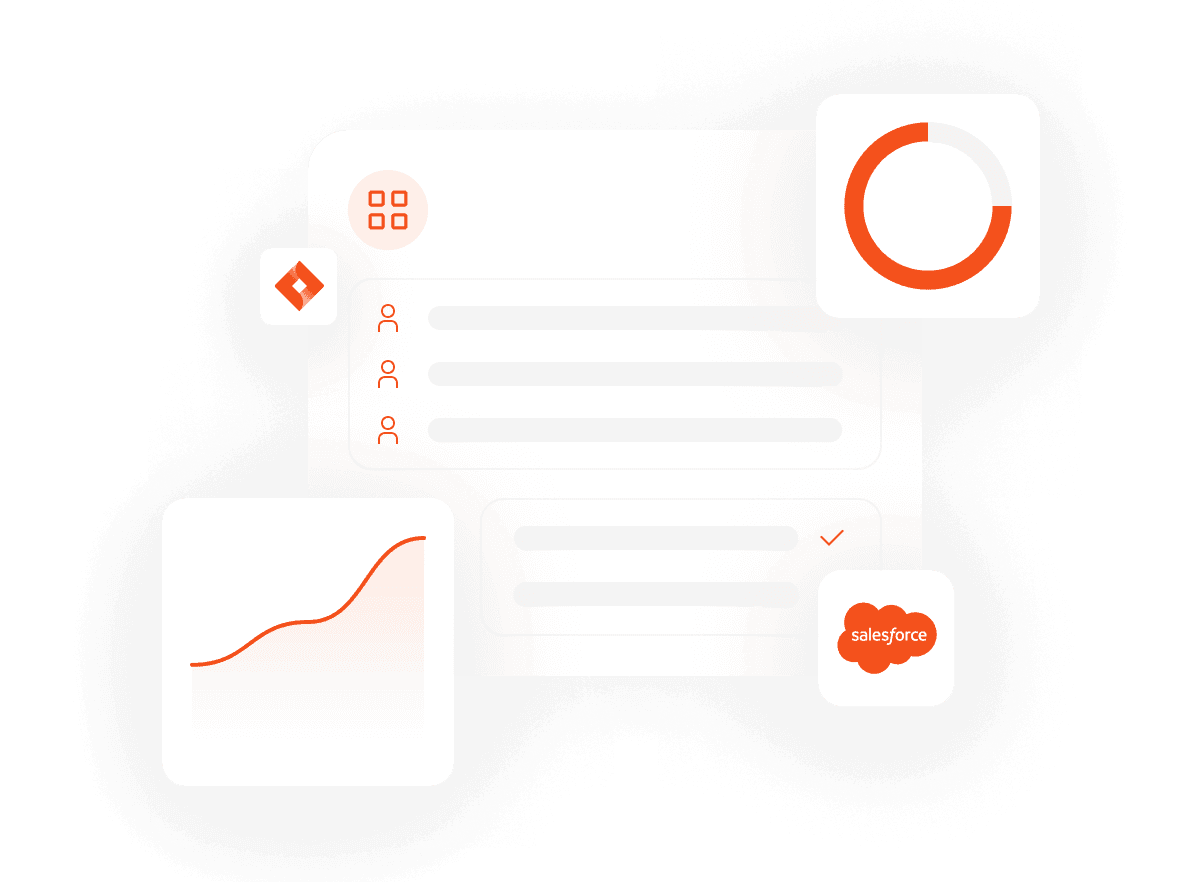 An abstract render of a Planhat customer profile, including timeseries data and interaction records from Jira and Salesforce.