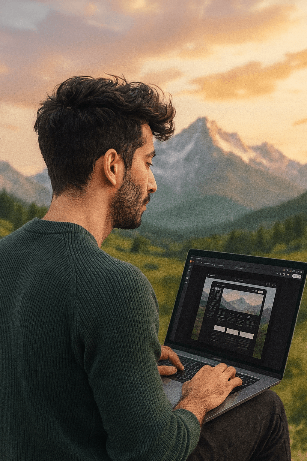 Portrait of portfolio creator – back view