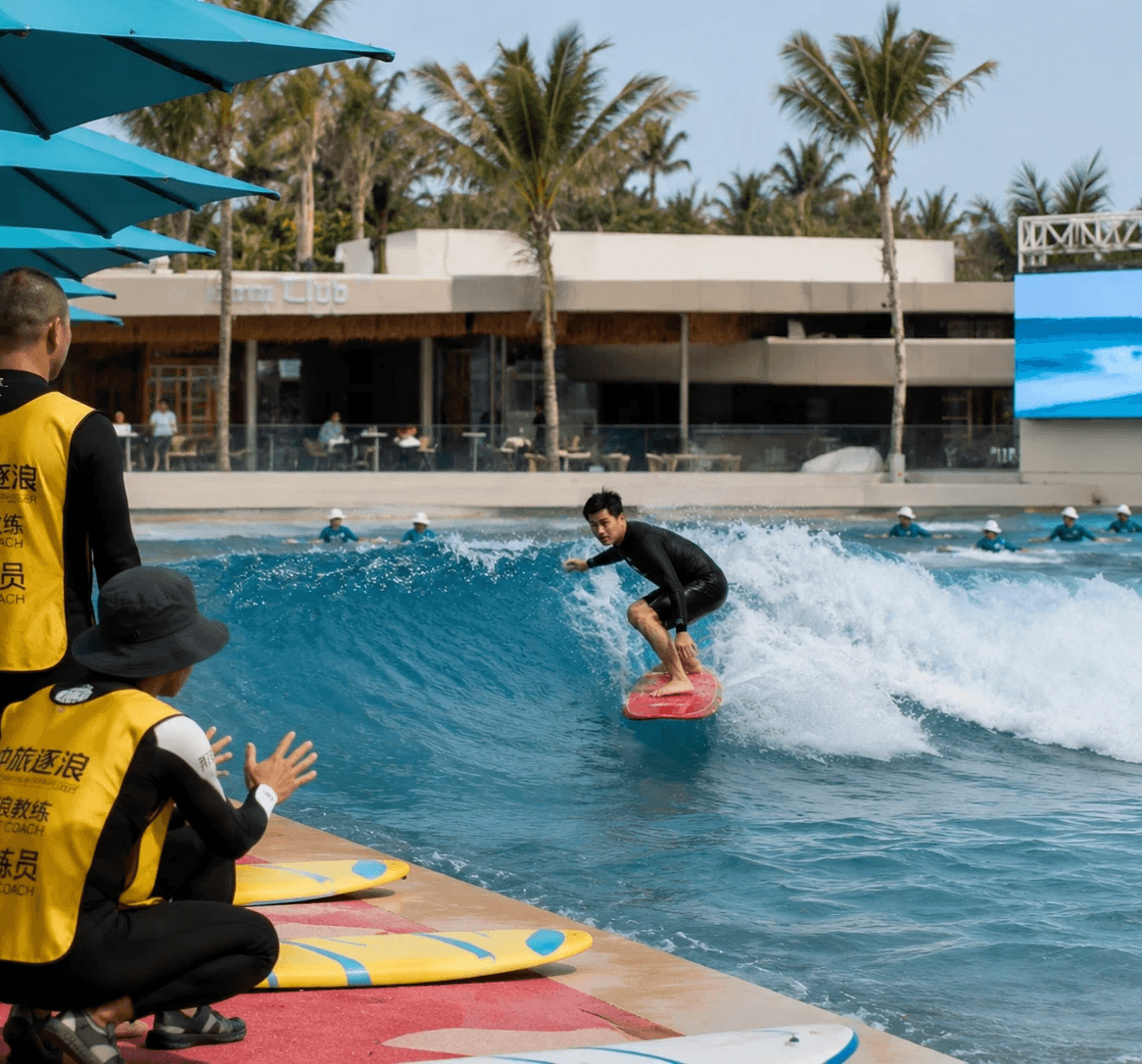 Man with surfing with paddle