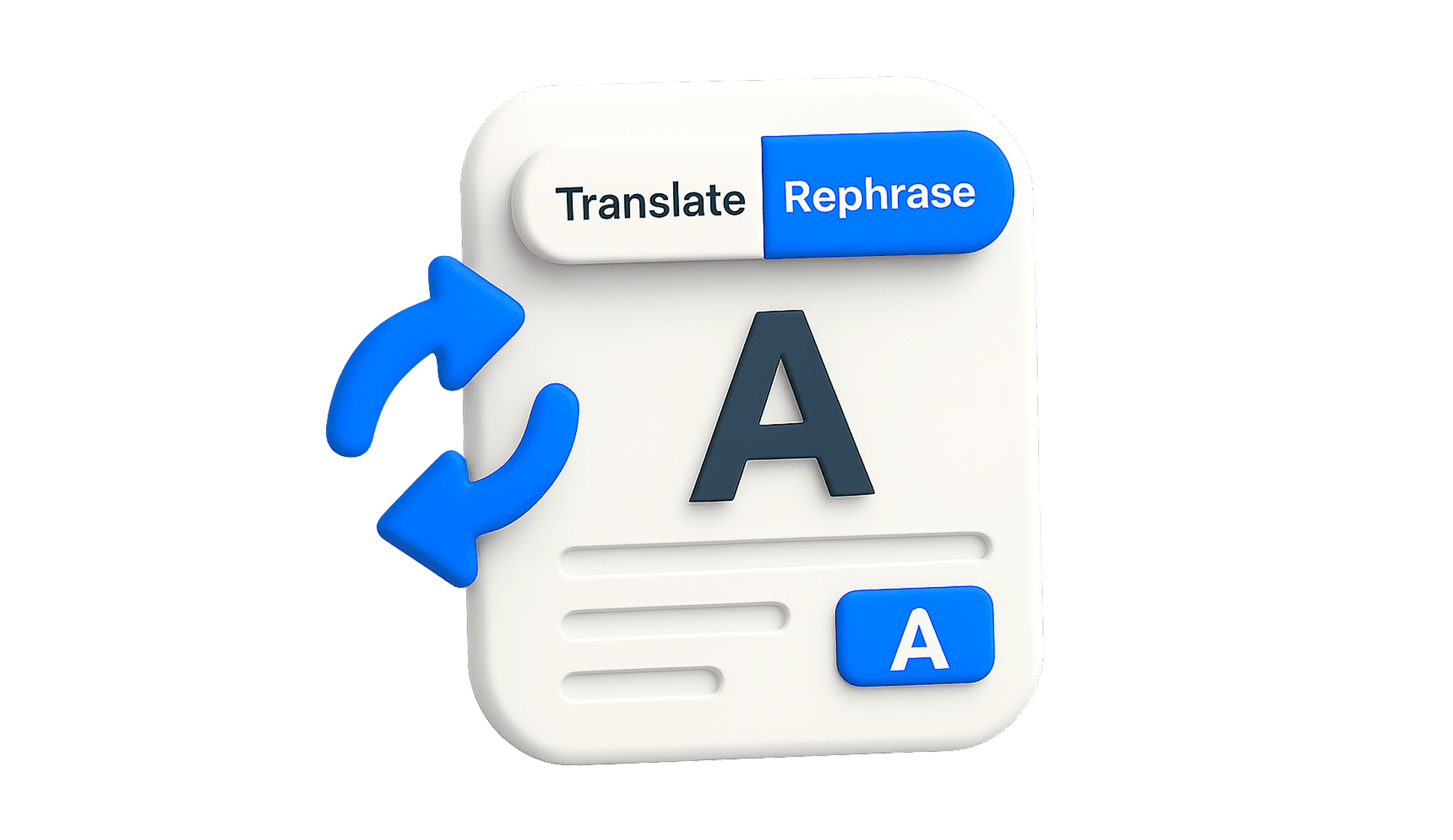 Translate and Rephrase toggle with arrows around letter A, one-tap language switch