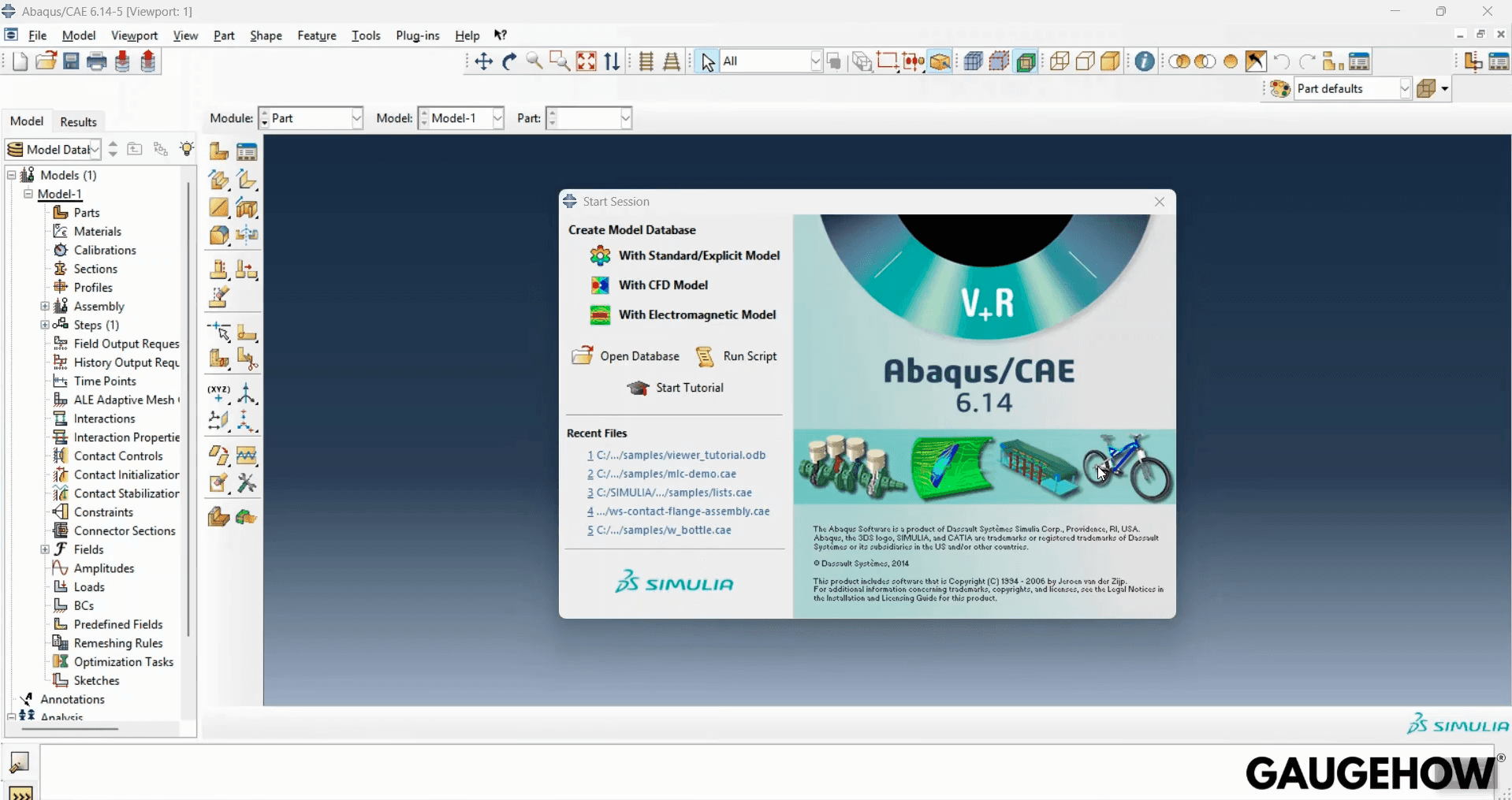 Abaqus CAE start session screen menu