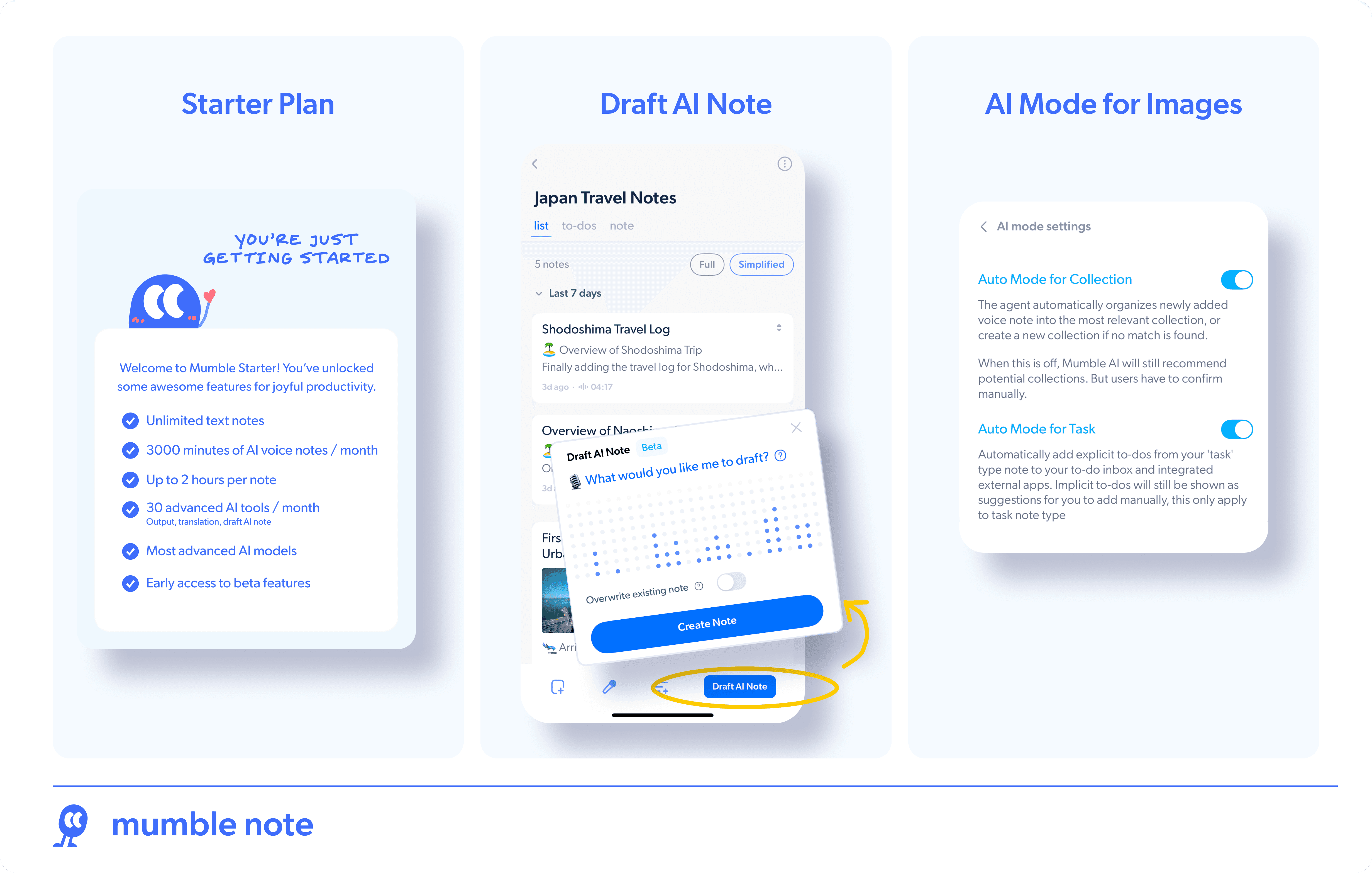 Mumble Note V0.7.8 Starter Plan, Draft AI Draft Note