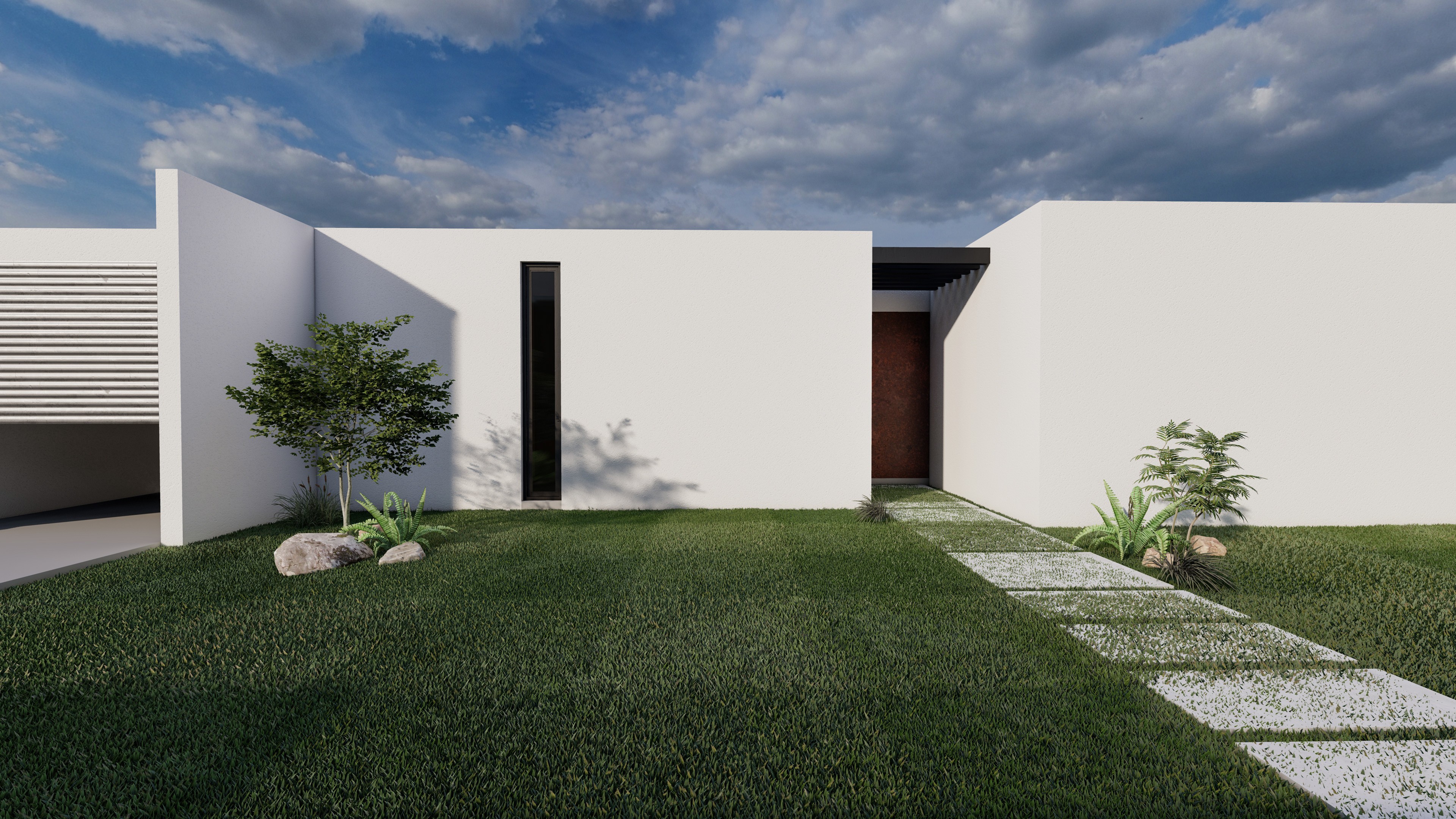 Linear modernist villa architecture in Cyprus featuring clean white volumes and cantilevered rooflines, Nicosia, Cyprus. topos design studio