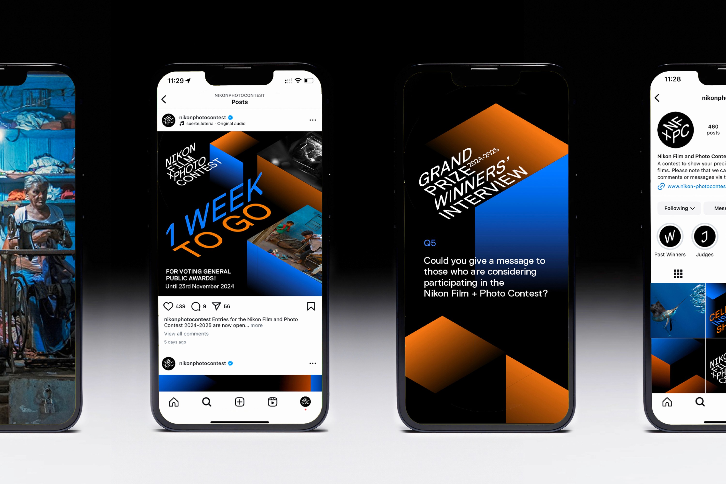 Four smartphones displaying modern app interfaces with vibrant graphics and user-friendly layouts against a dark background.