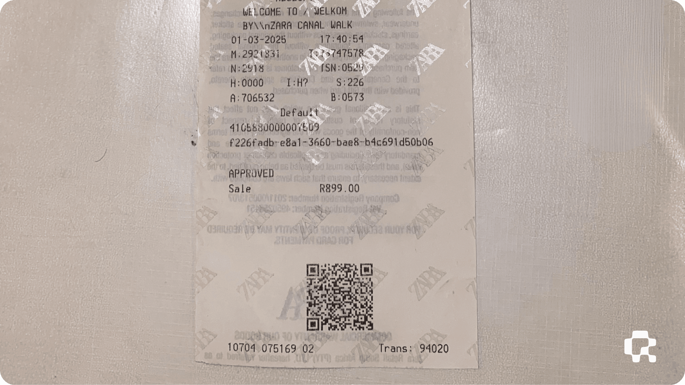 QR Code on white Zara til slip | QR-Codes.com 