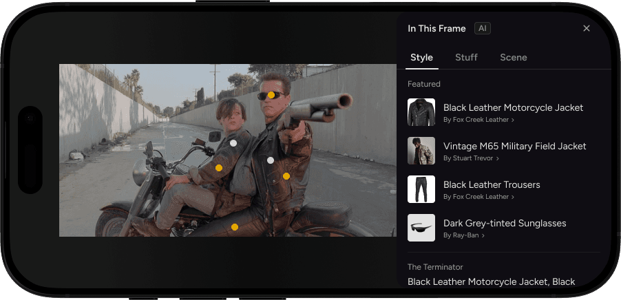AI analysis panel identifying style descriptions for characters in a frame