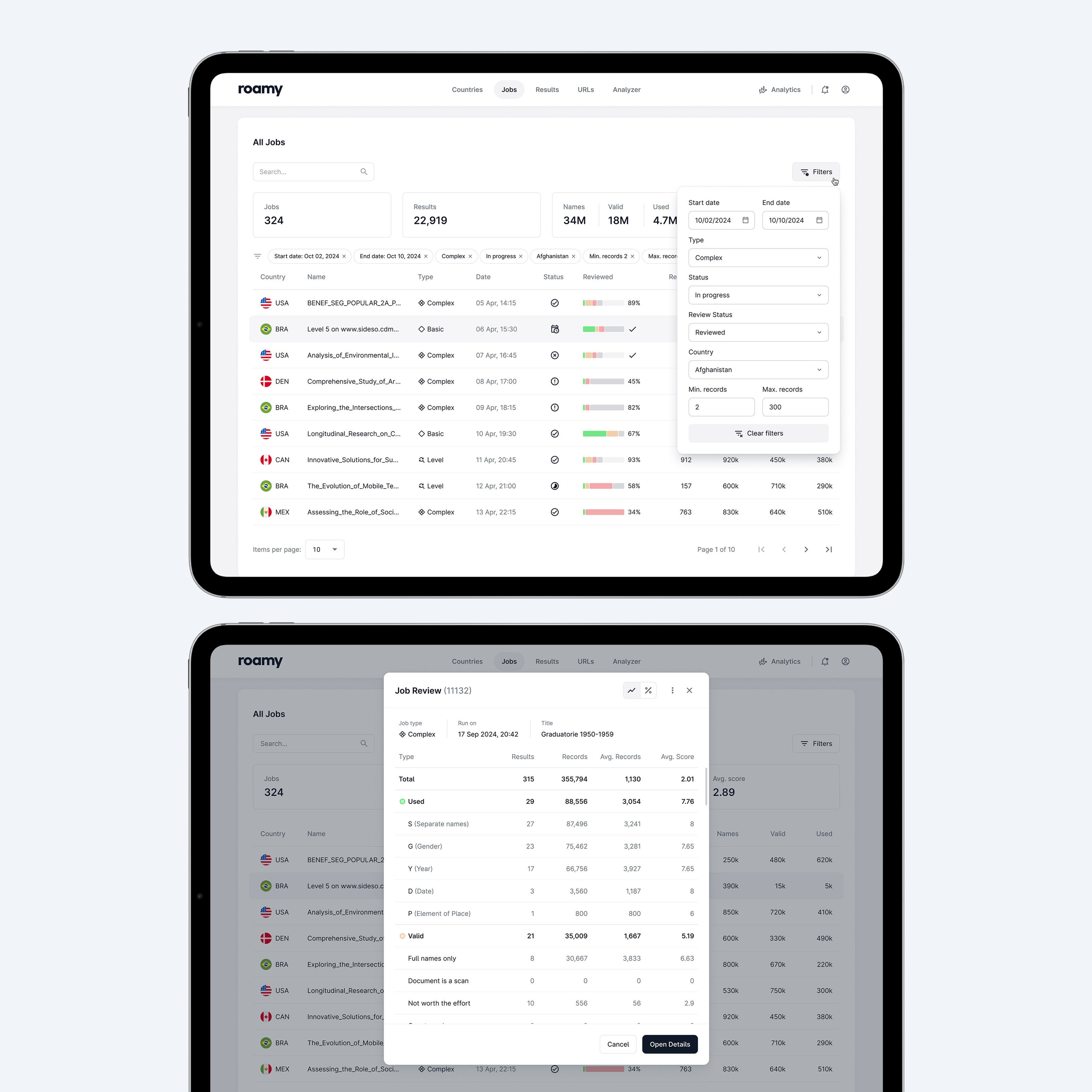 Roamy iPad Design Screens