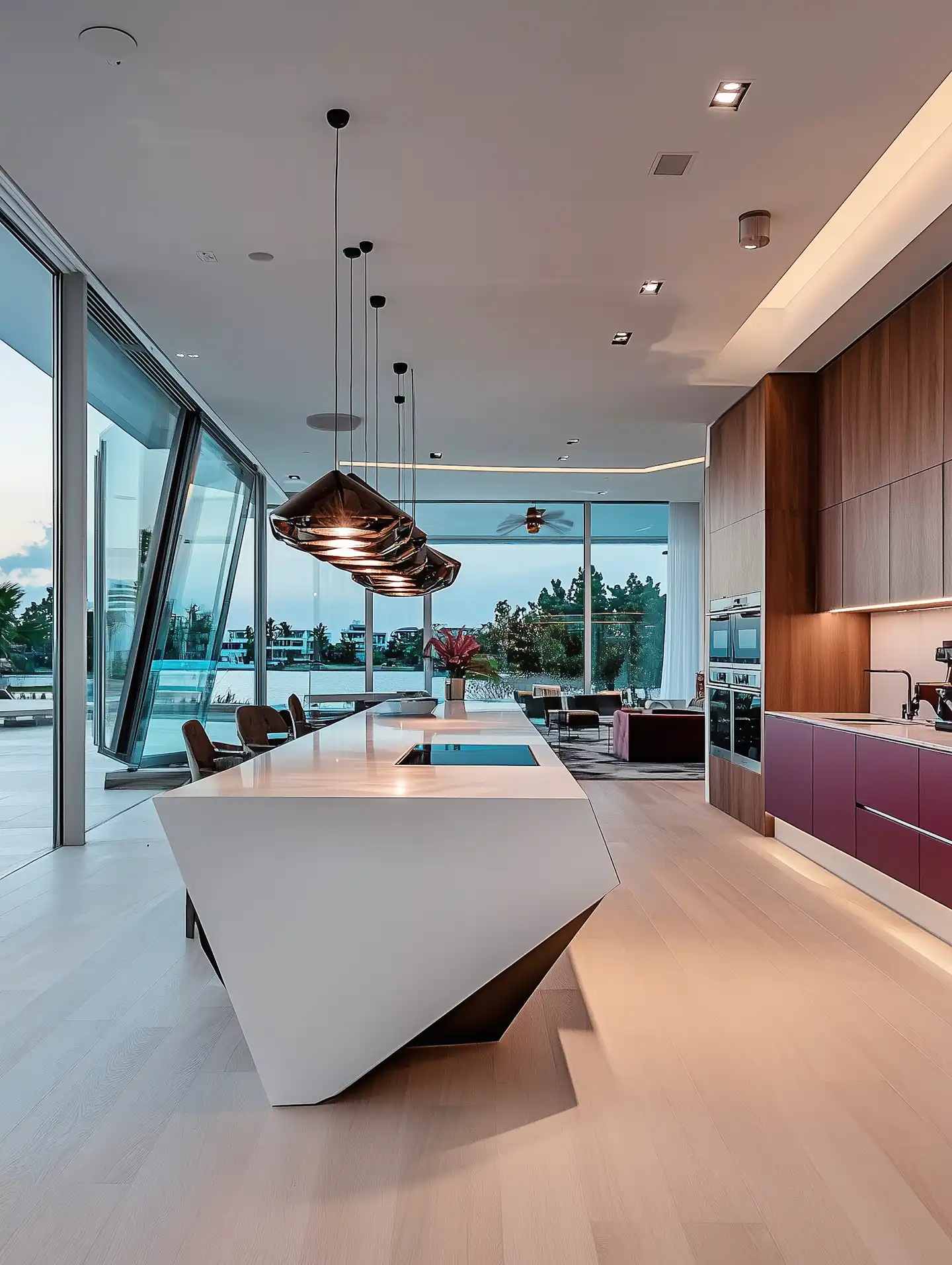 Open kitchen layout with clean surfaces and minimal design