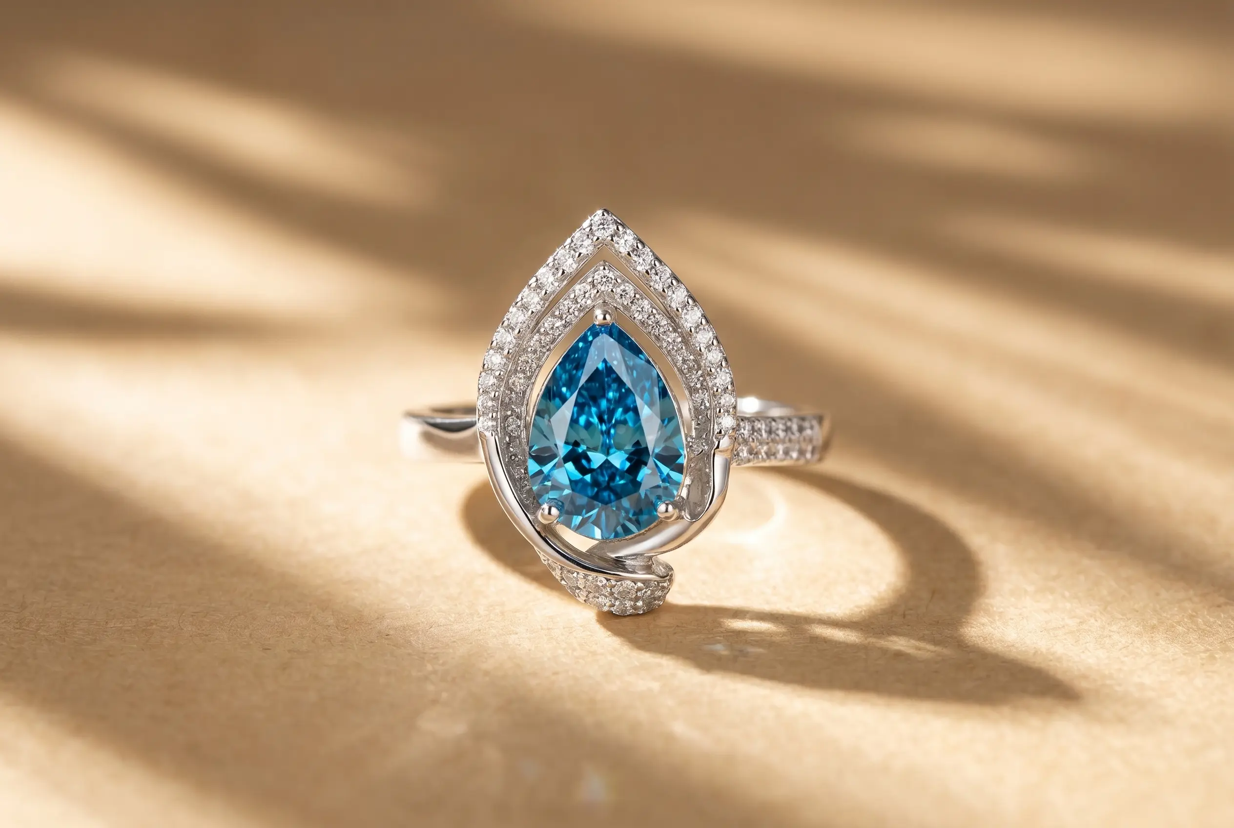 Close-up shot of a Blue Diamond Engagement Ring from Lab Grown Dreams.