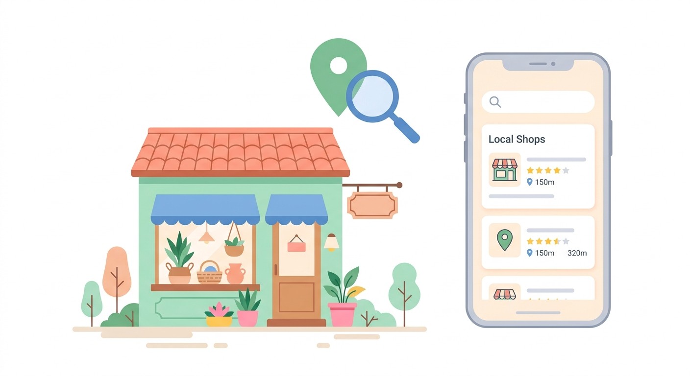 A local shop found through a map pin and nearby search results, the case where a website beats an app