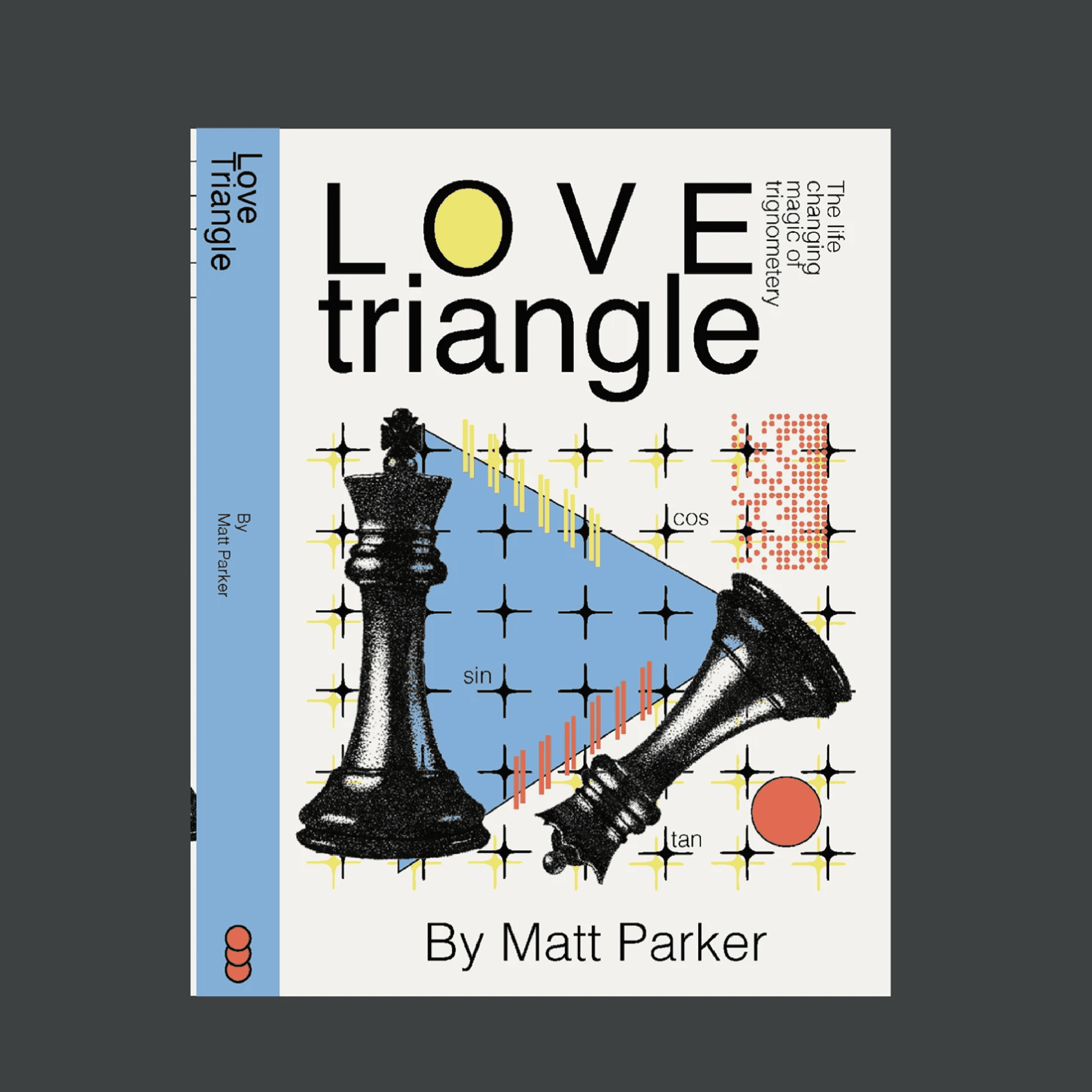 Love Triangle book cover featuring neo-modernist typography, chess illustrations and geometric editorial collage design.