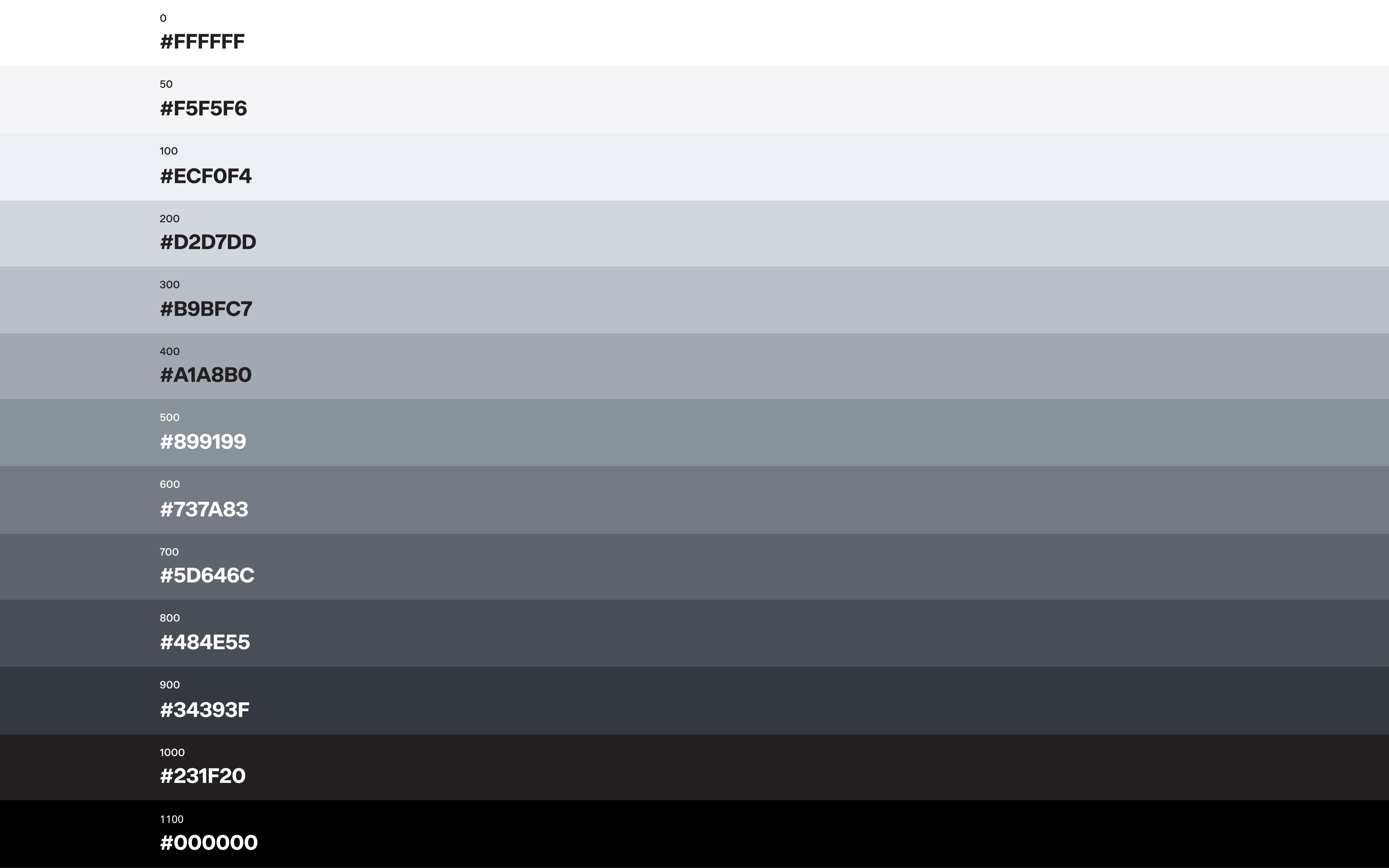 All shades of grey used in the Co-op App
