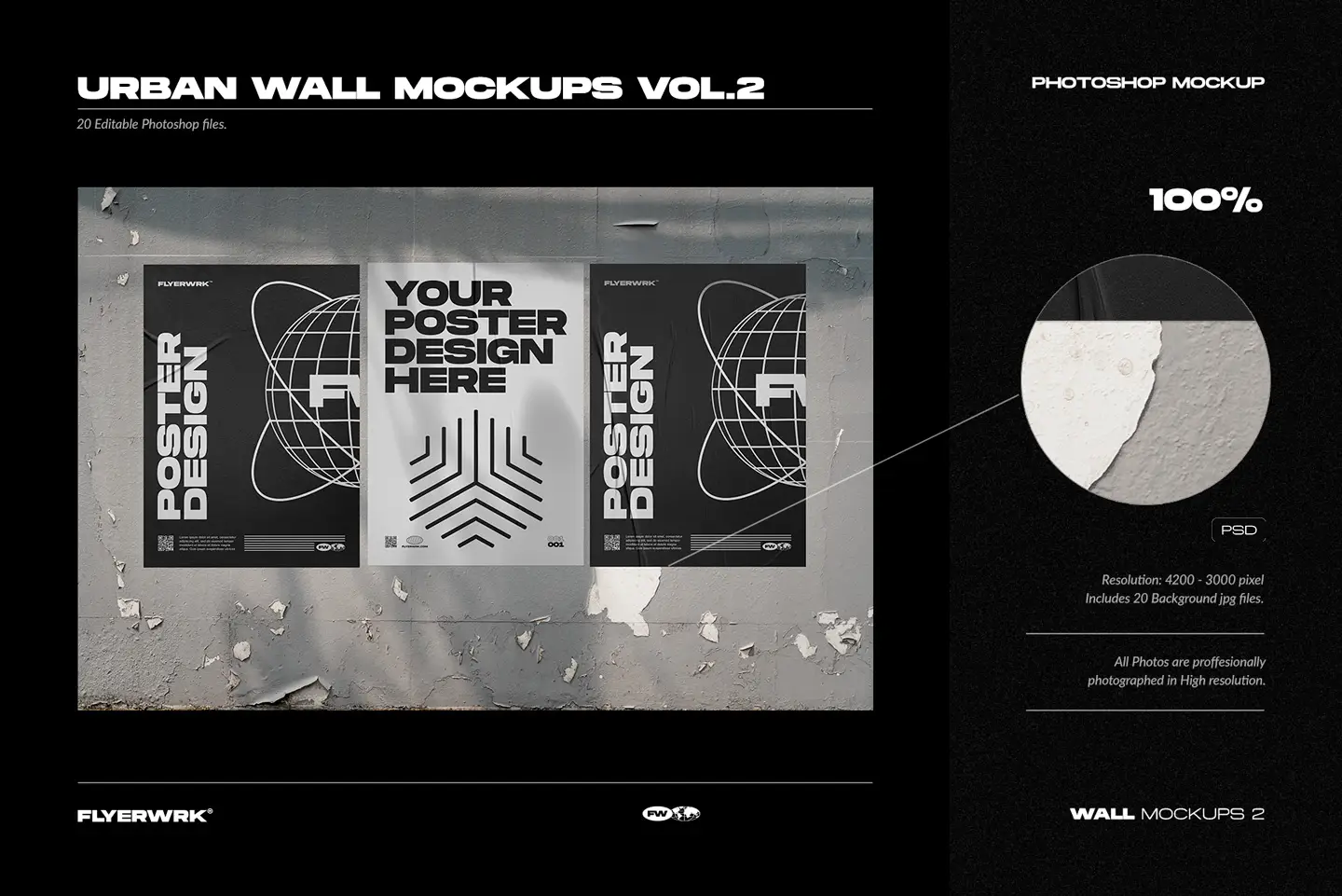 Urban poster wall mockups volume two preview showing layered Photoshop mockup features