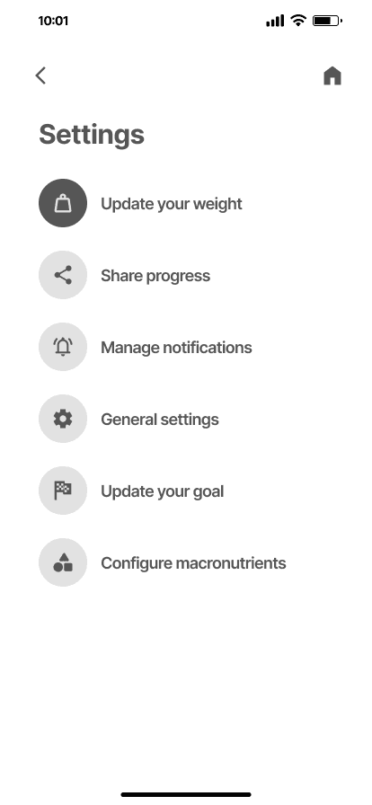 Calorie app - settings