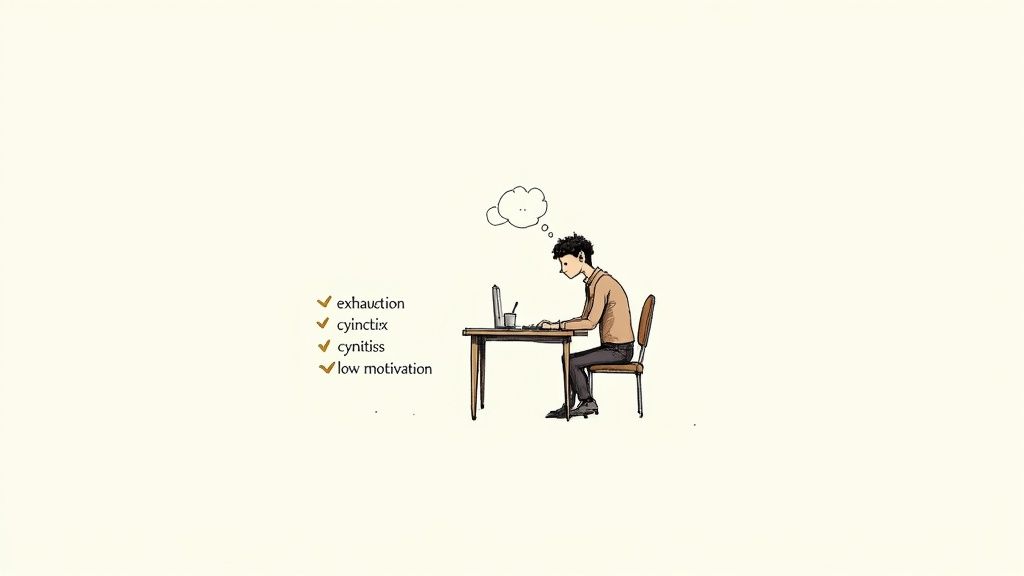 An employee sitting at a desk looking tired and overwhelmed.