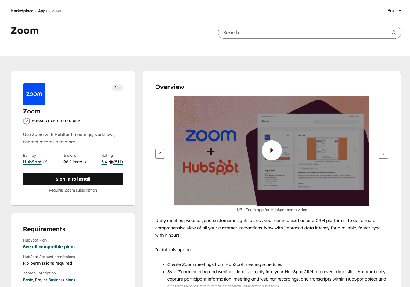 CRM Integration with Zoom - Hubspot