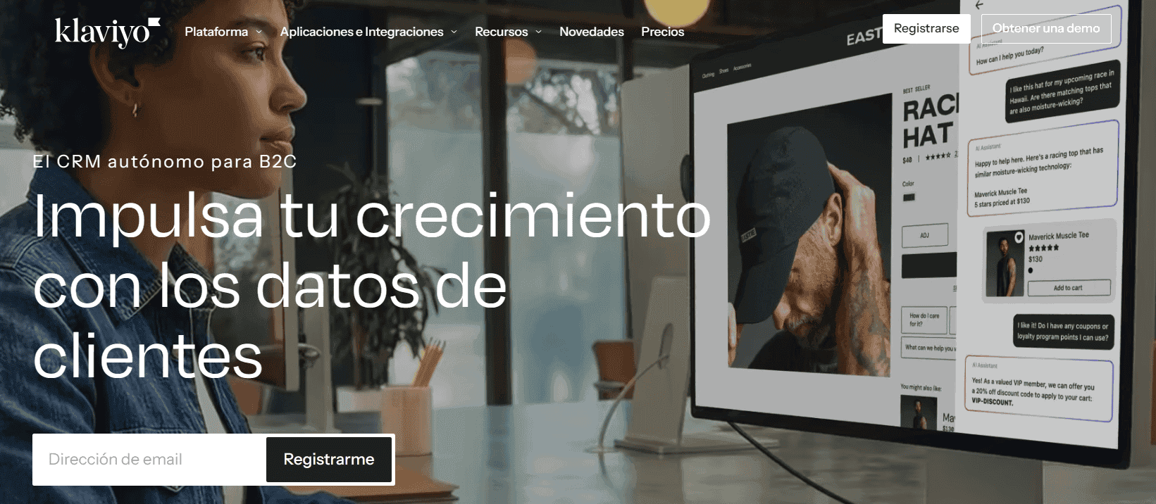 Pantallazo del sitio web Klaviyo, la app Shopify que te ayuda a gestionar el marketing de tu e-commerce.