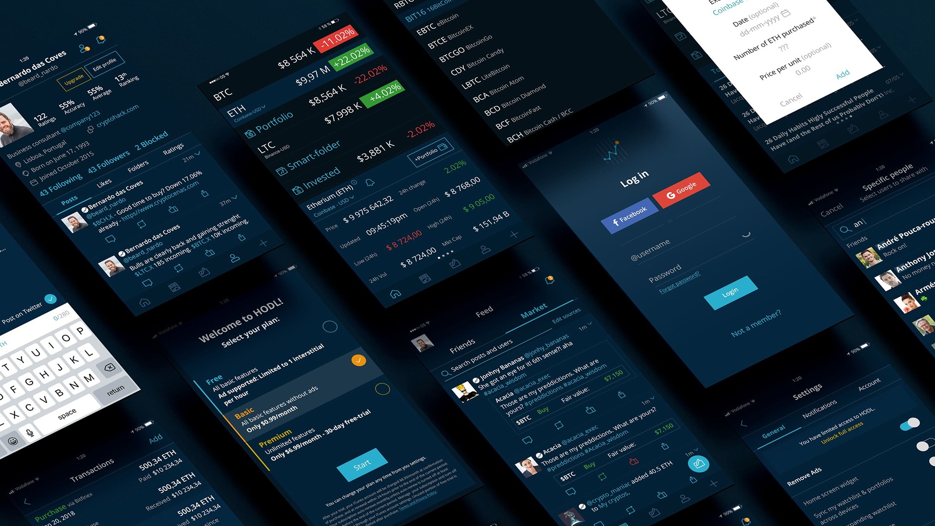 hodl finance app screens