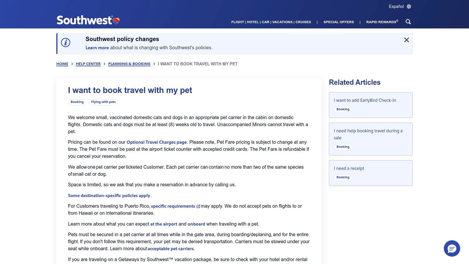 Southwest Airlines – Pets
