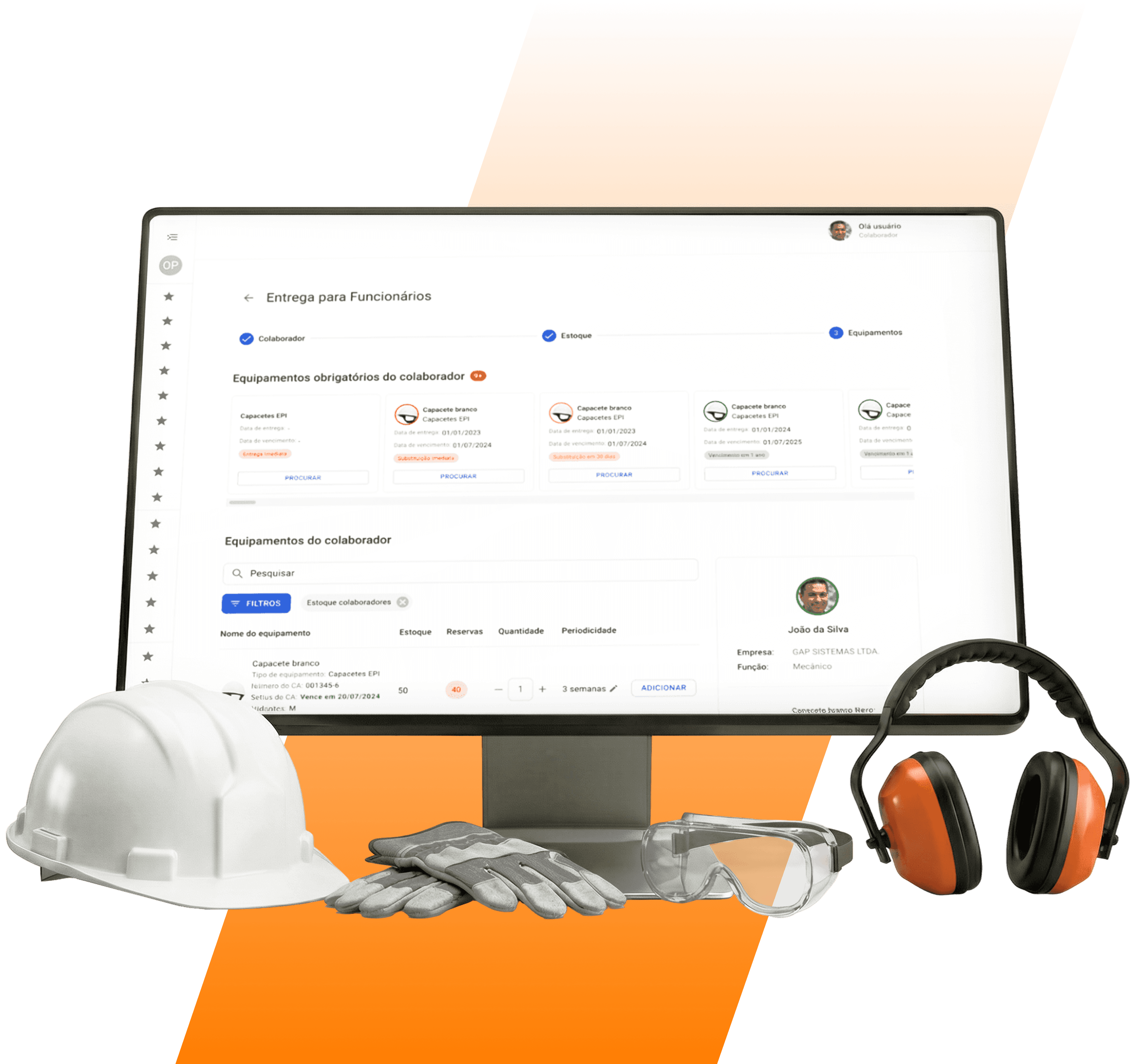 Tela de computador mostrando o sistema de entrega de EPIs