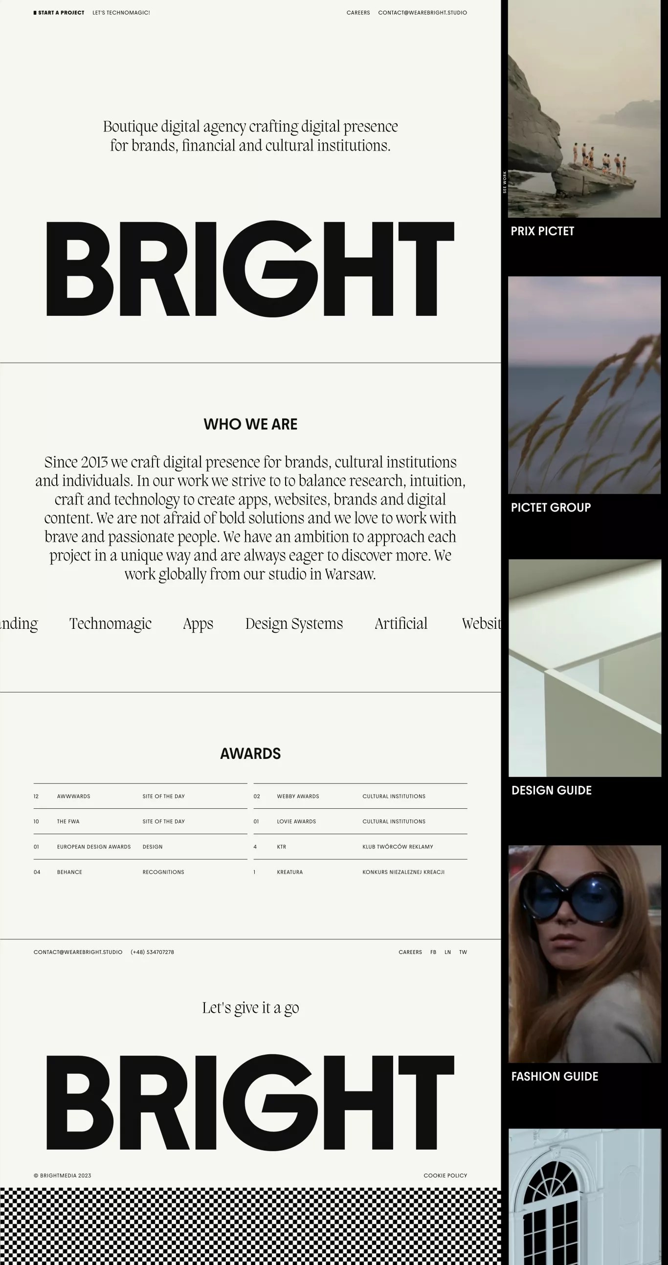 BRIGHT portfolio page screenshot showcasing Design and Tech design