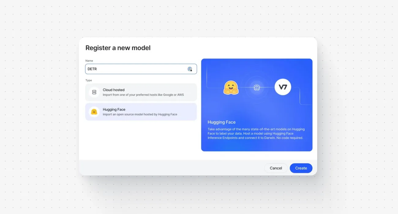 registering hugging face model in v7