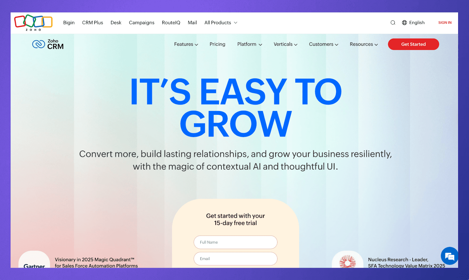Zoho CRM Homepage