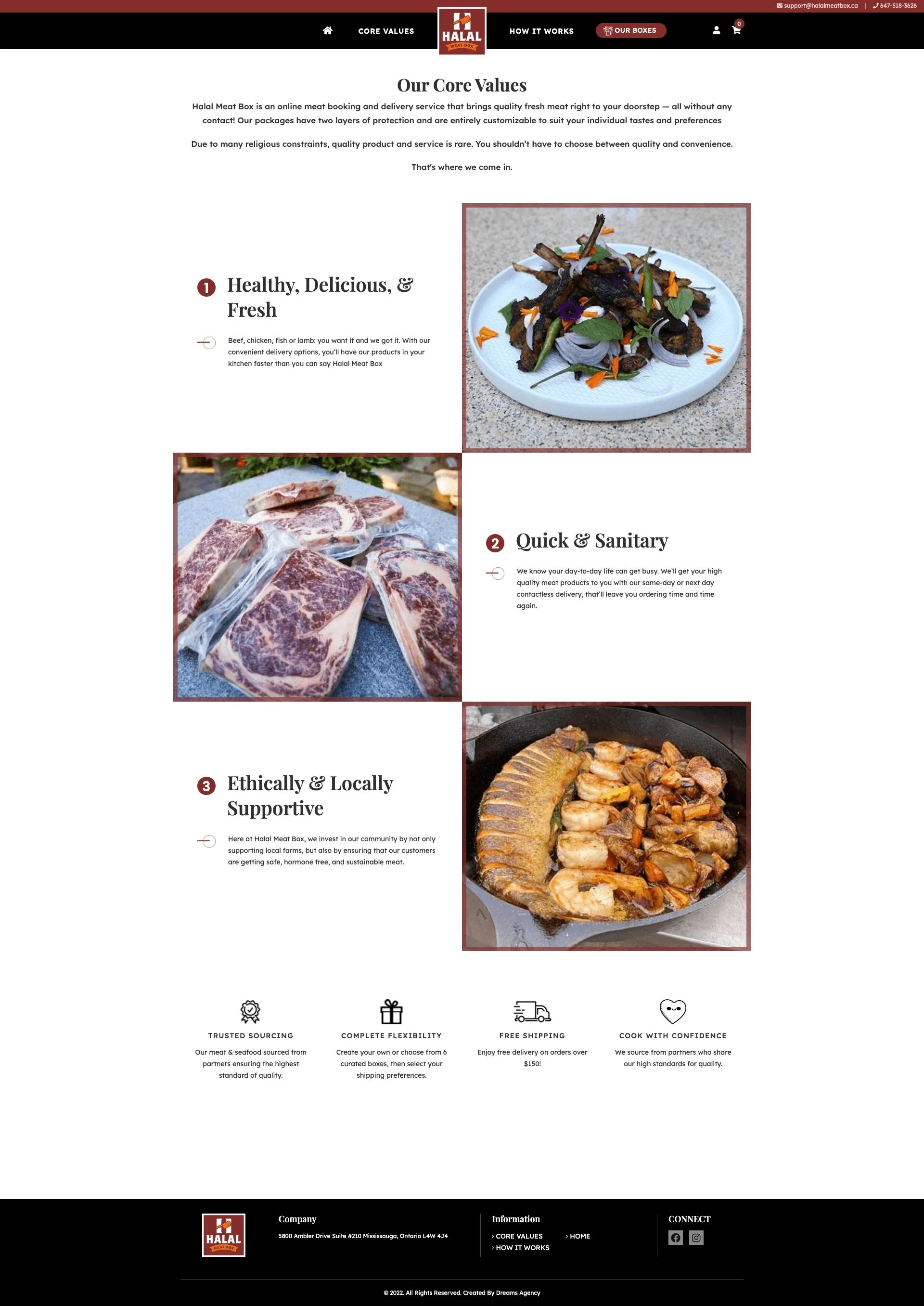 core value page for halal meat box website developed & designed by Dreams Agency Mississauga, Ontario