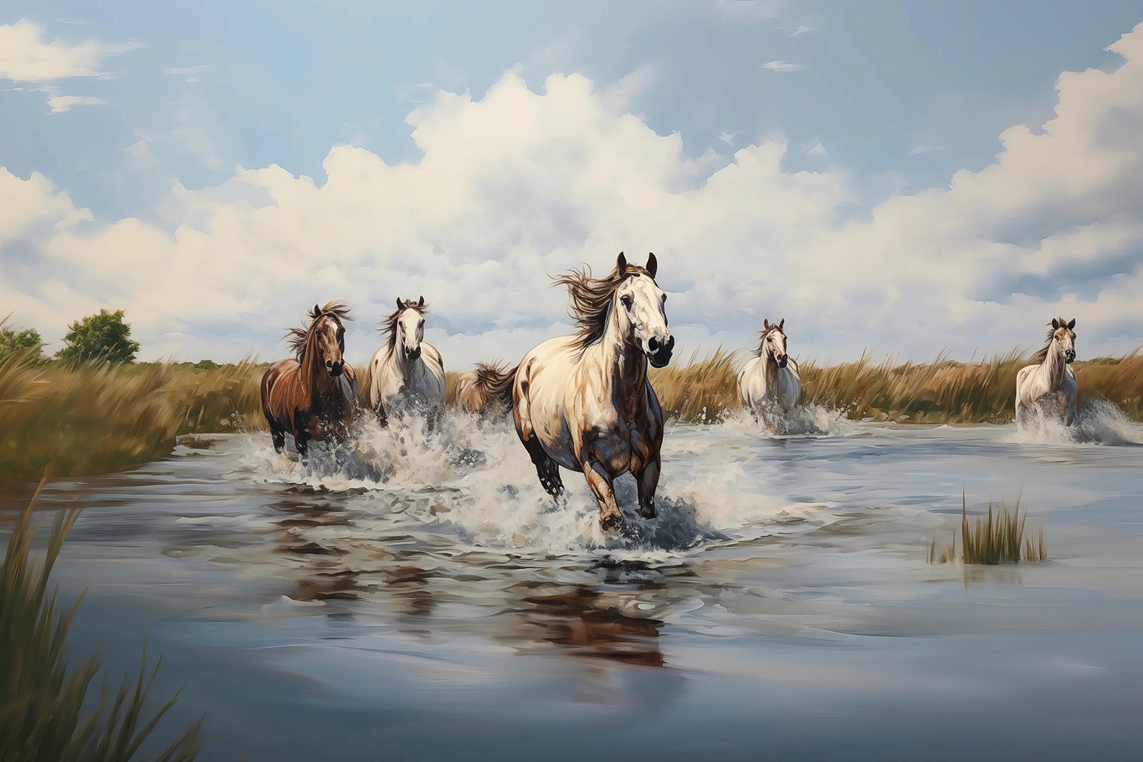 Folk Fable AI horse in water painting print