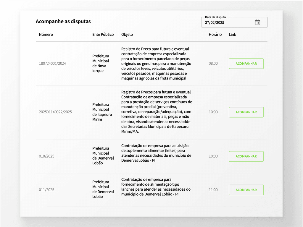 Print da plataforma da ContrataGov mostrando o sistema de acompanhamento de disputas.