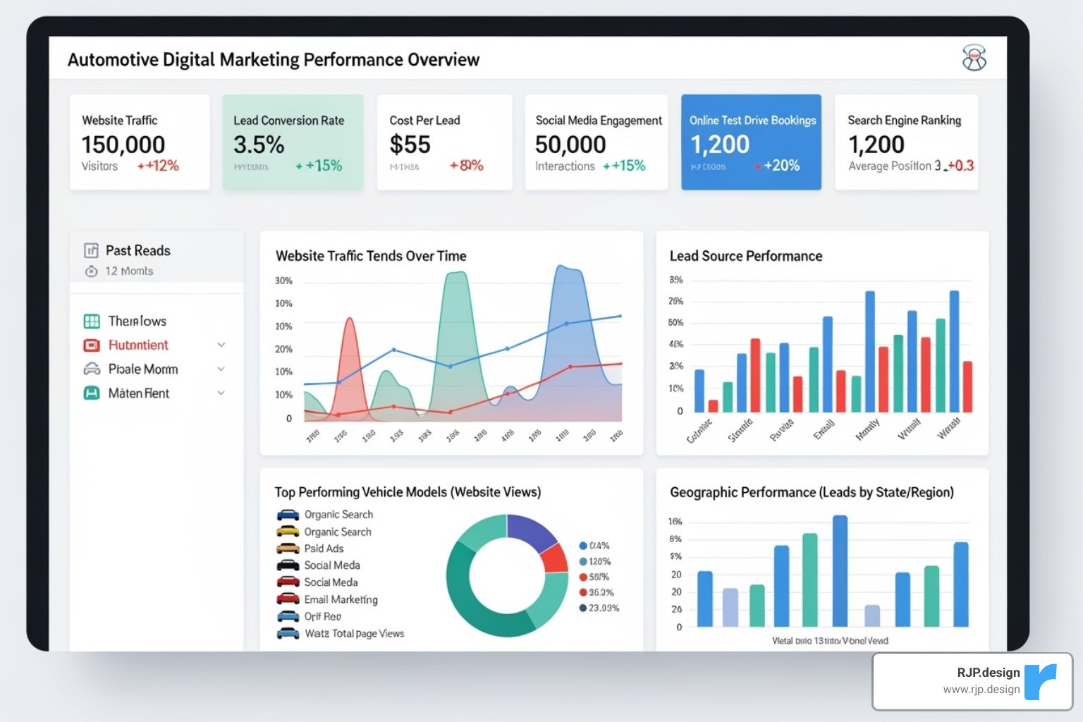 marketing analytics dashboard showing automotive KPIs - digital marketing services for automotive