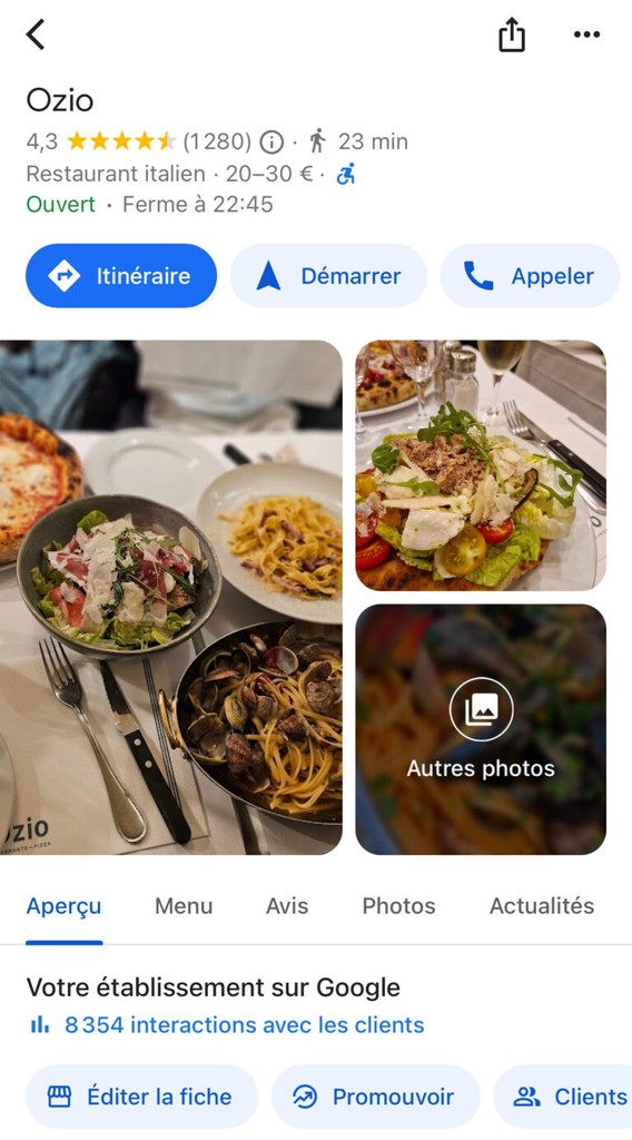 Capture d'écran d'une page google my business gérée par la doum agency