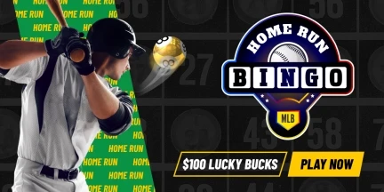 Image of a sports game called "Home Run Bingo" featuring a baseball player holding a bat