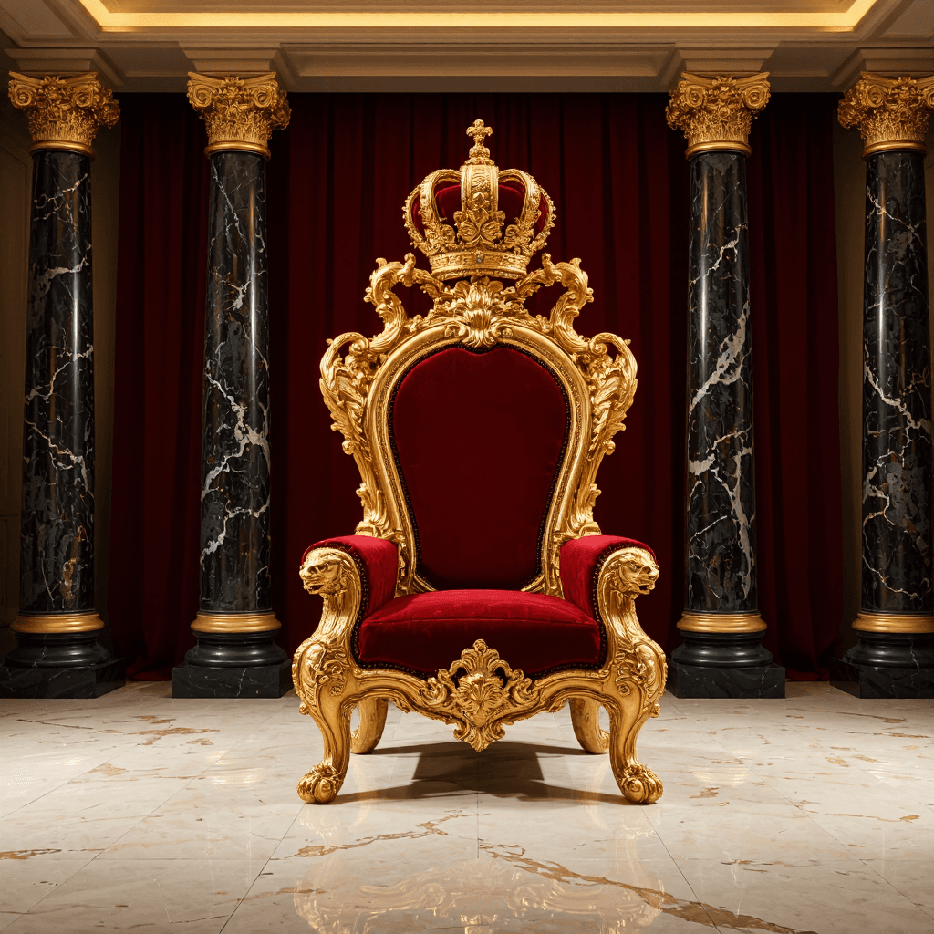 product photography of ornate throne chair with a crown