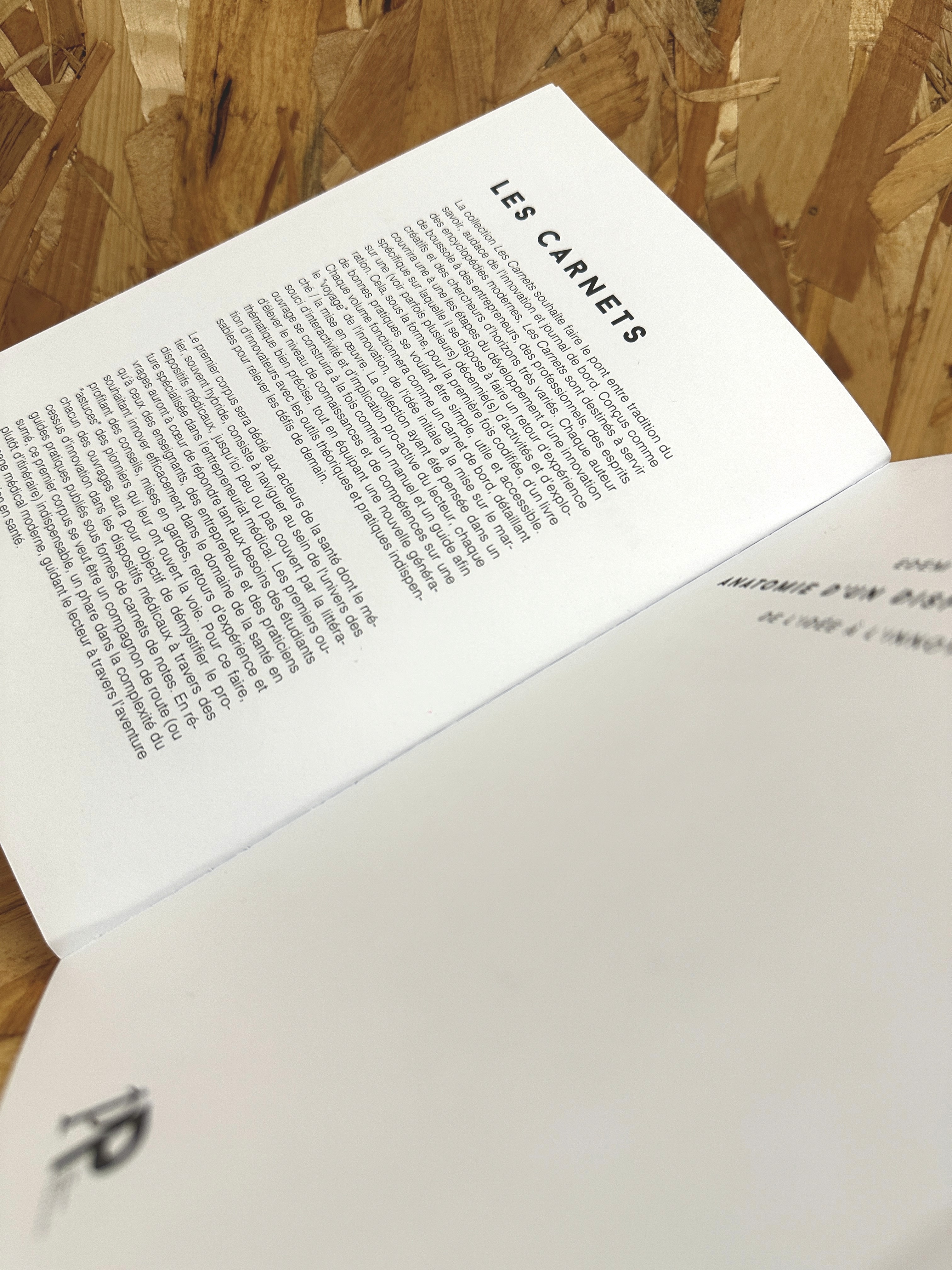 Livre ouvert incliné vers la droite, avec le titre "Les Carnets" en haut de la page.