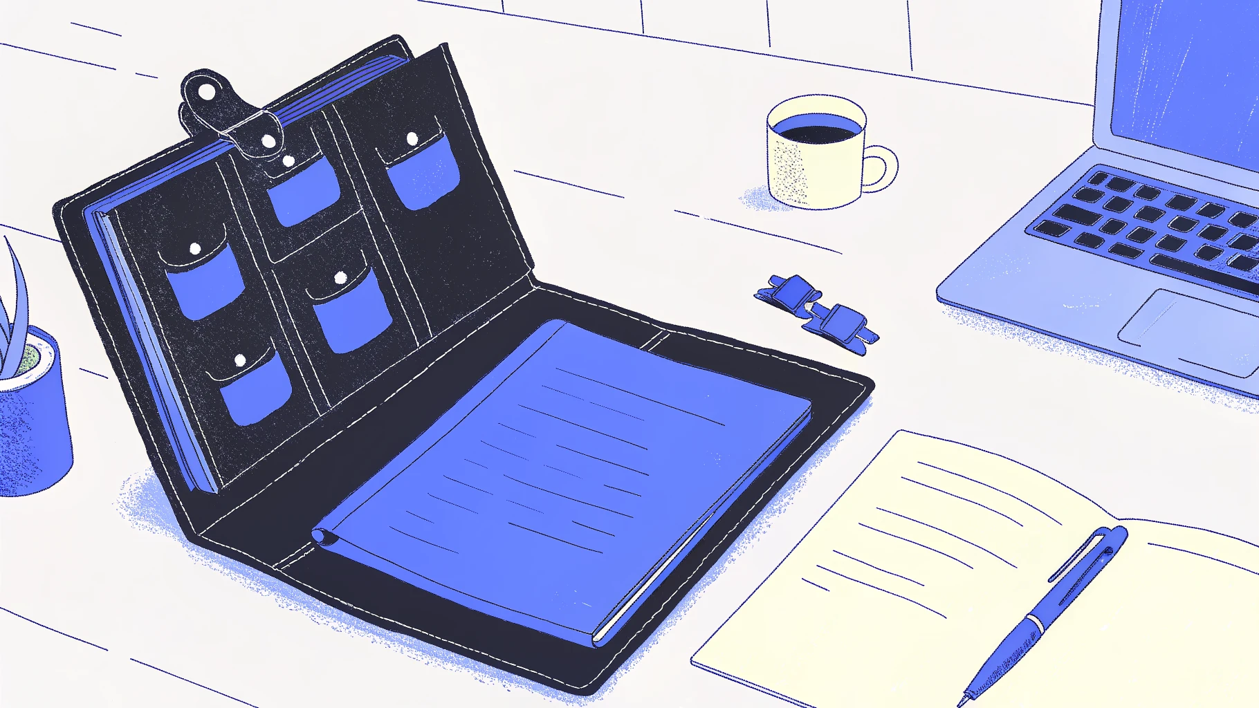 CEO desk with legal portfolio, gavel, and abstract AI roadmap planning scene