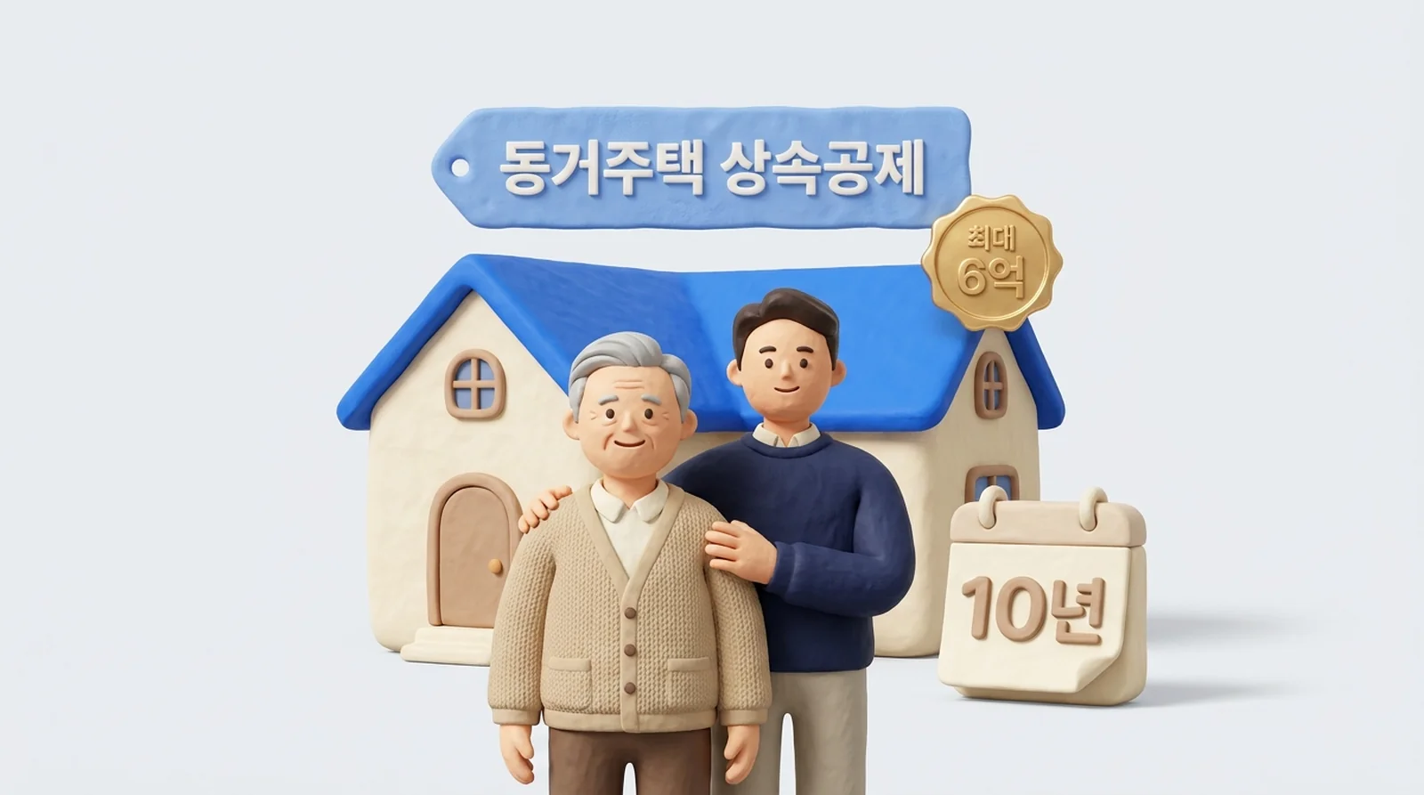 동거주택 상속공제: 10년을 함께 산 아버지와 아들이 집 앞에서 최대 6억 공제 배지를 바라보는 장면