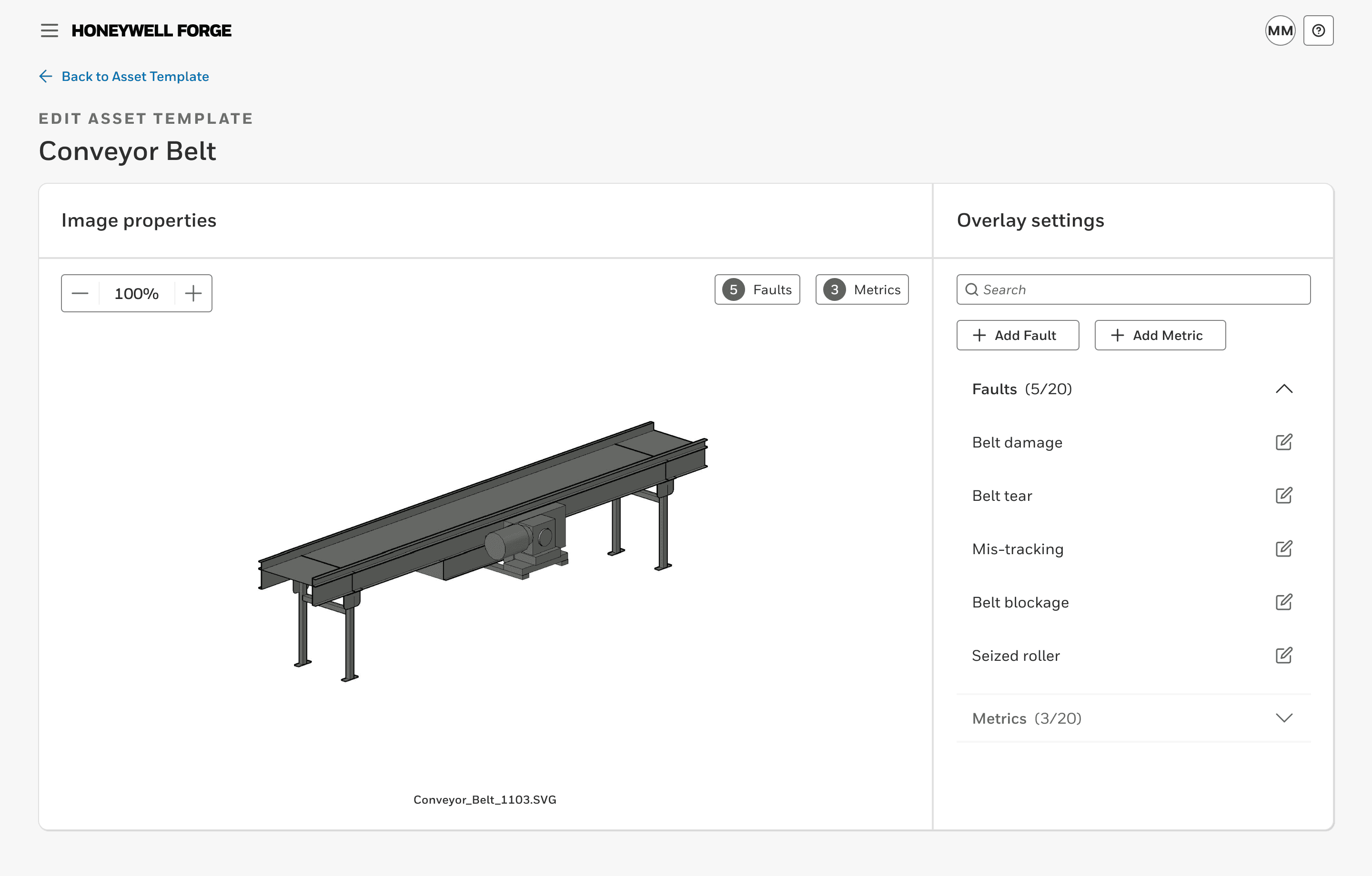 Image properties page with the faults accordion expanded