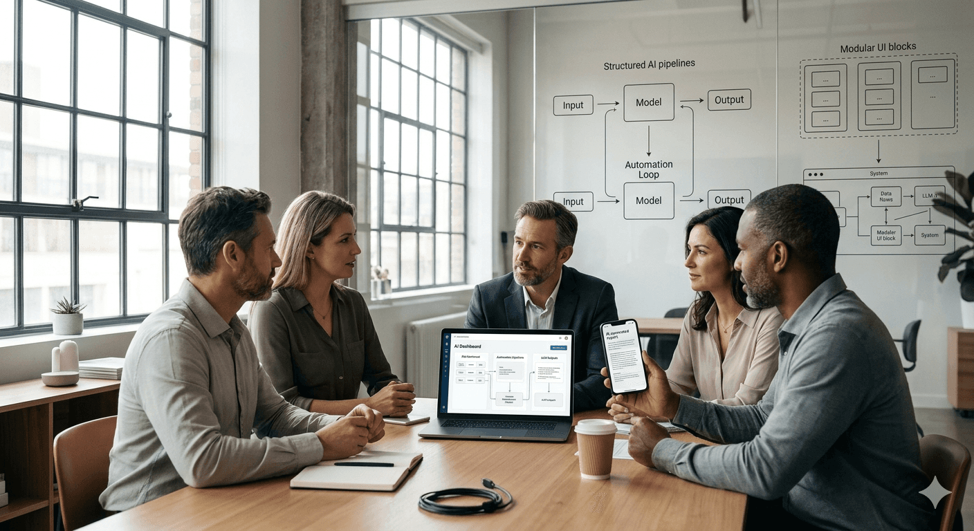 Medium-sized business team successfully implementing generative AI