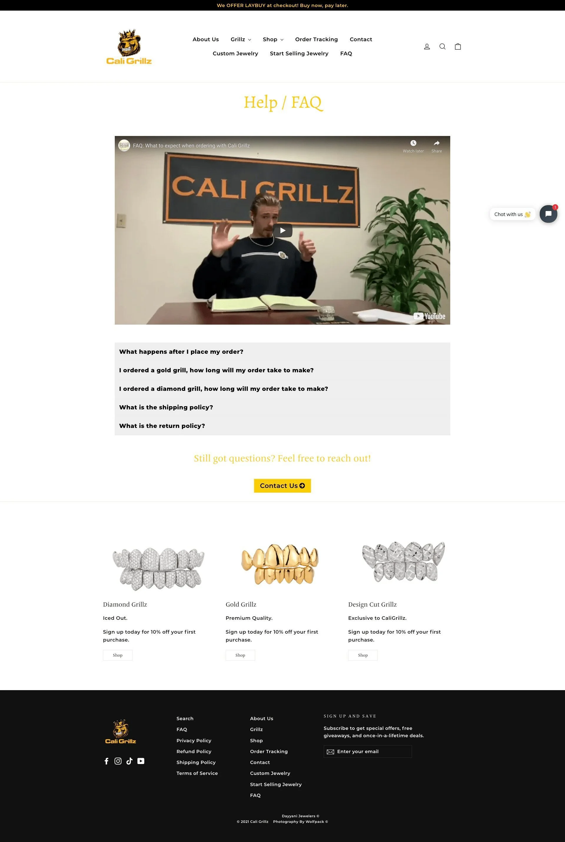 Help-Faqs page for caligrillz website developed & designed by Dreams Agency Mississauga, Ontario