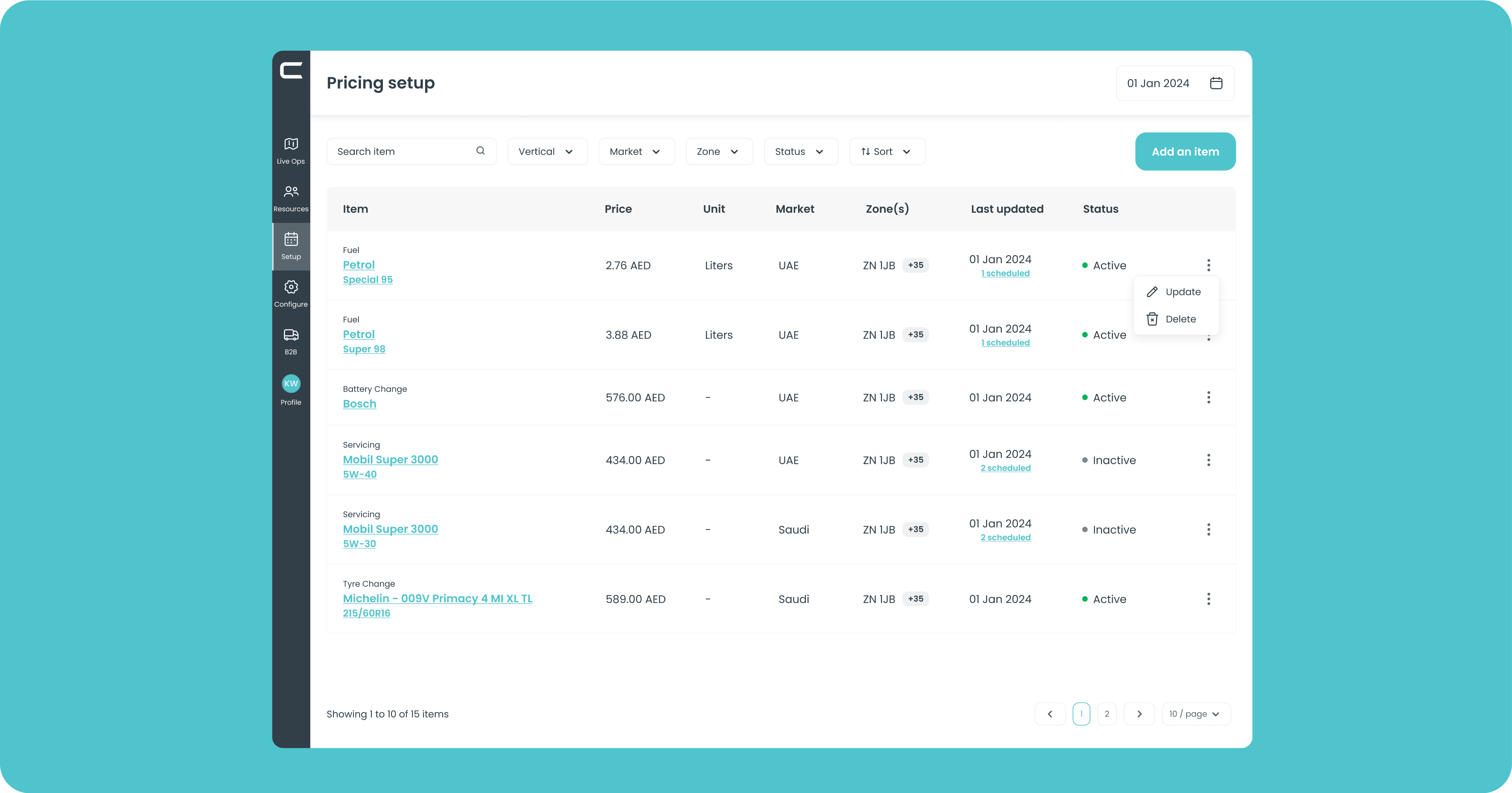 Pricing setup 